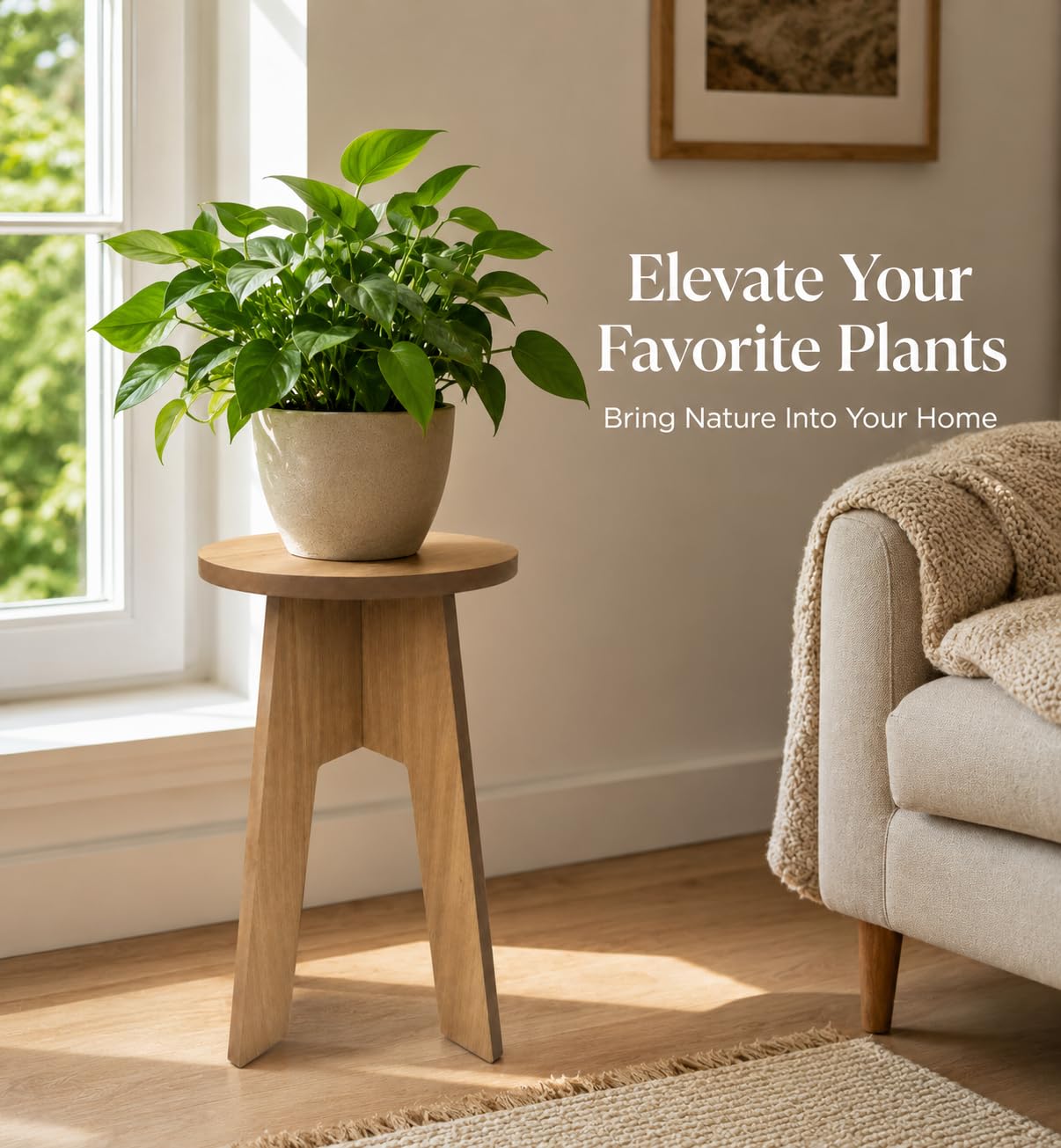 Round Wooden Side Table, Modern Accent End Table with Solid Wood Legs, Small Coffee Table for Living Room, Bedroom & Balcony, Easy Assembly, Natural Oak Finish