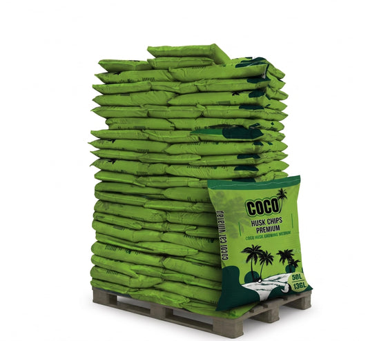 Coco Husk Chips Bags Bulk 50 x 50 Litre / 13 Gallon / 52 Quart – Pre-Washed, Low EC Coconut Substrate for Orchids, Aroids – Mulch, Potting Mix & Reptile Bedding