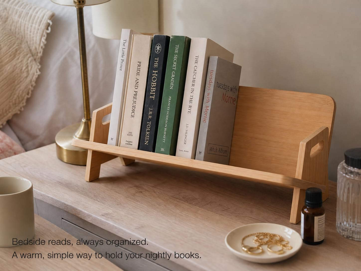 MDF Wood Desktop Bookshelf, Tabletop Book Organizer with Melamine Finish, Modern Book Storage Rack for Office Desk, Bedroom and Study Room
