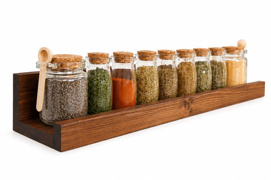 24-Inch Rustic Wooden Floating Shelf, Wall Mounted Spice Rack Organizer for Kitchen & Studio Decor, Premium Pine Wood Lipped Ledge Shelf with Protective Coating, Brown (Includes Hardware)