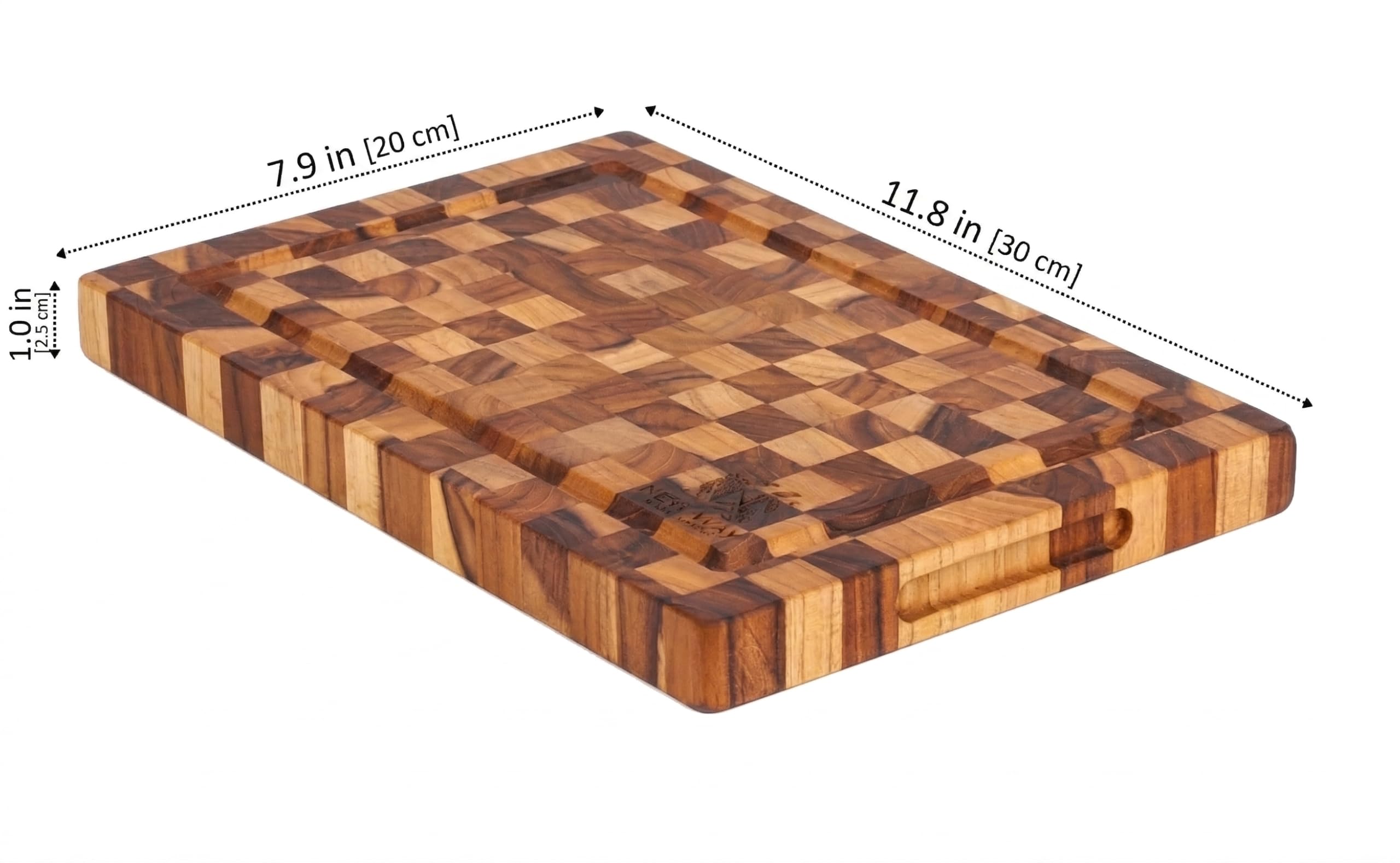 Natural Teak Wood Cutting Board with Juice Groove – Durable End Grain Butcher Block, Knife-Friendly, FSC, Medium Thick Chopping Board for Kitchen BBQ Gifts (11.8 x 7.9 x 1 Inches)