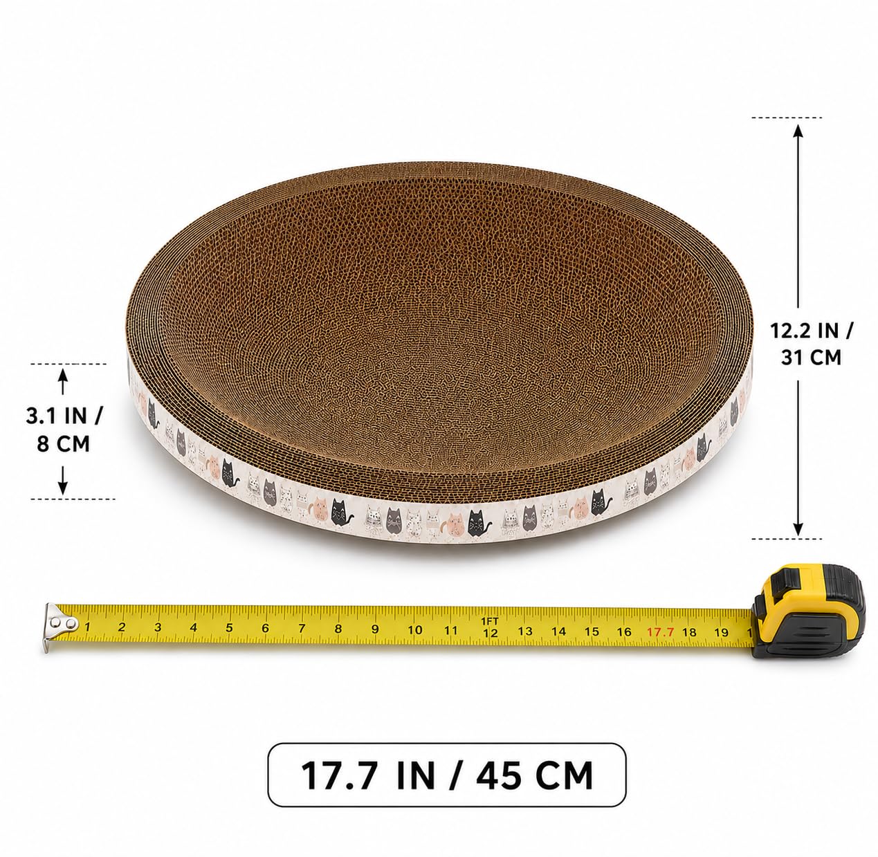 Cat Scratcher Lounge Bed for Indoor Cats, Oval Corrugated Cardboard Scratch Pad Sofa with Catnip, Large Anti-Slip Scratching Board for Cats & Kittens, 17.7"/45cm