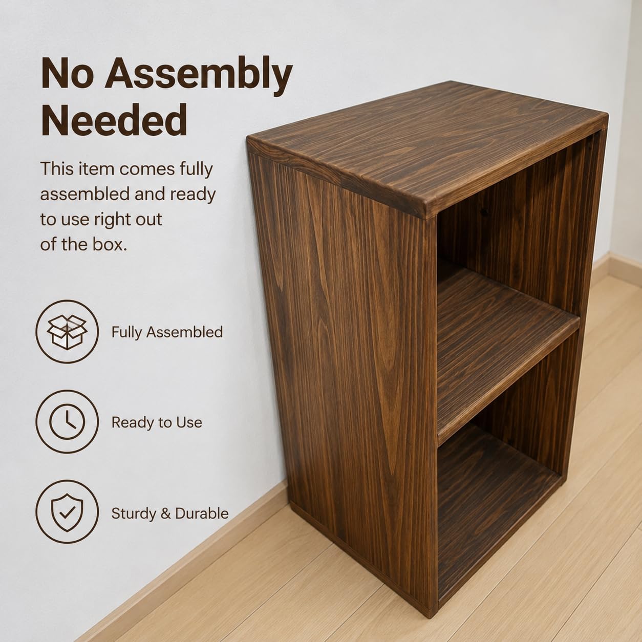 Modern 2-Tier Solid Wood Bedside Table, 23.6” Small Nightstand & End Table for Bedroom, Rustic Pine Wood Open Cube Storage Shelves, Accent Bookcase Display Shelf for Living Room, Walnut Finish