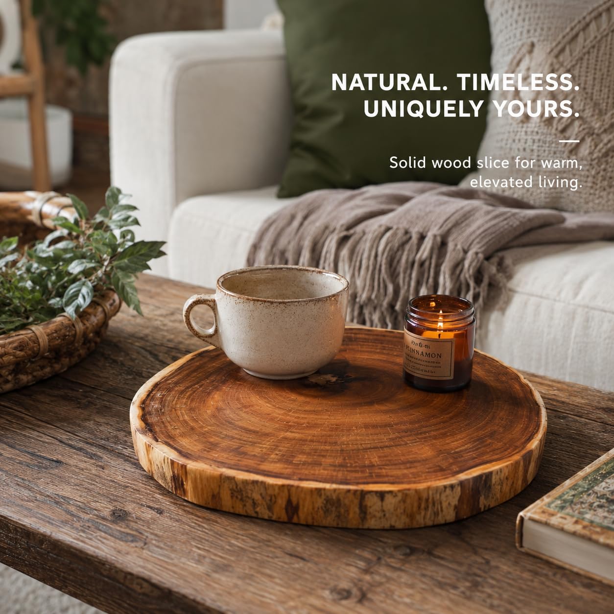Natural Wood Round Table Top, 20 Inch Solid Tree Slice Wood Slab, 2 Inch Thick Live Edge Wooden Disc for Side Table, Coffee Table, DIY Crafts & Rustic Home Decor