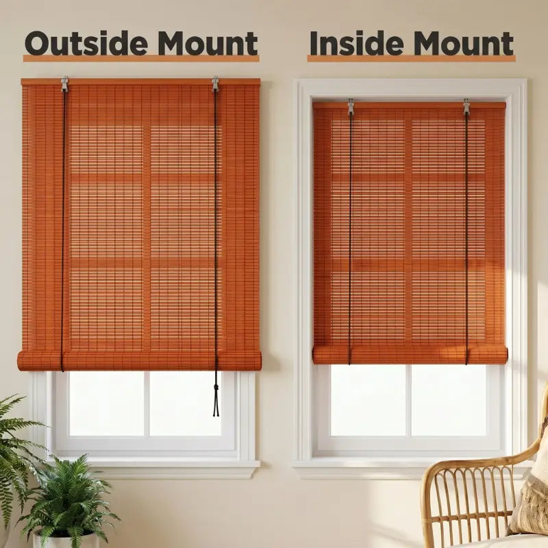 Bamboo Roll-Up Window Blinds – Weather-Resistant Outdoor Sun Shade & Rain Cover – Bamboo Slat Blinds with Cord Pull-Up Mechanism for Patio, Porch, Garden & Balcony Kikbo