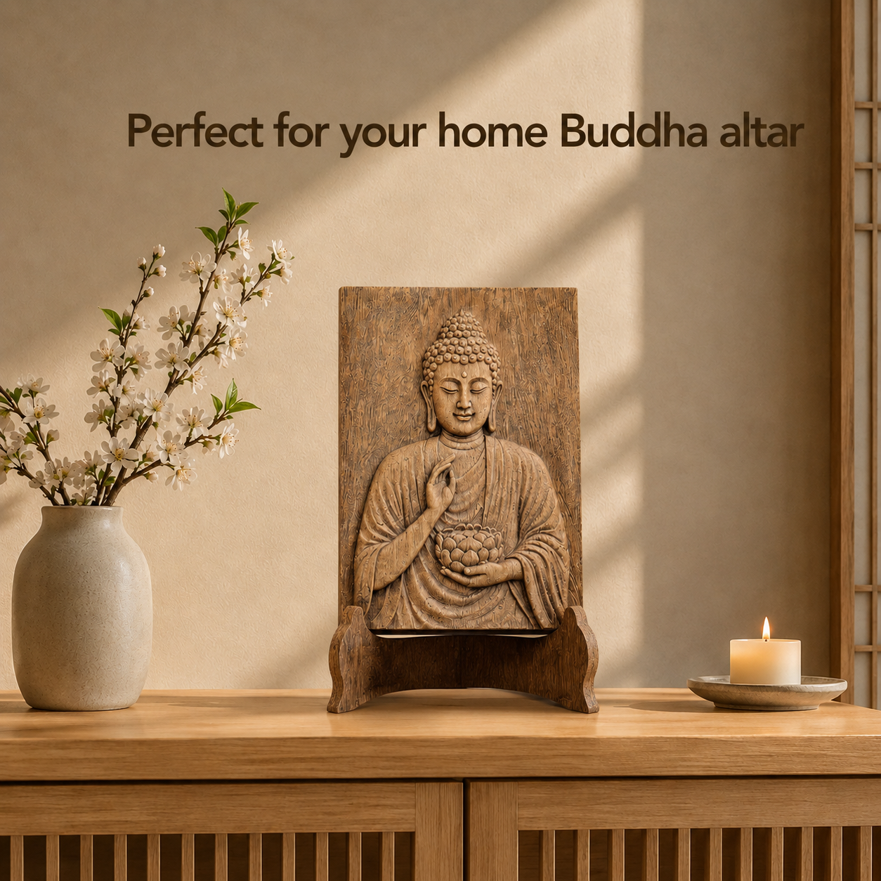 Hand-Carved Wooden Buddha Wall Art – Shakyamuni Zen Spiritual Wood Carving – Decorative Tabletop Plaque for Meditation, Yoga & Altar – Sacred Mindfulness Gift