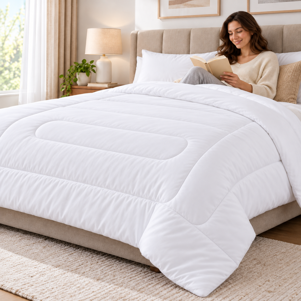 7.2x6.6 ft Quilted Comforter Duvet Insert – All-Season Full Queen Bed Quilt