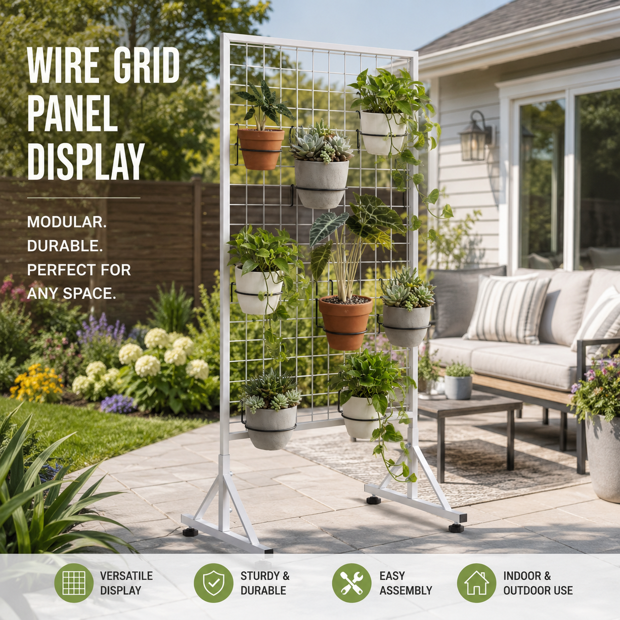 Freestanding Wire Grid Panel Display with Wheels – Mobile Gridwall Rack for Retail Store Products, Craft Fairs & Trade Shows – Heavy-Duty Wire Mesh Panel Stand