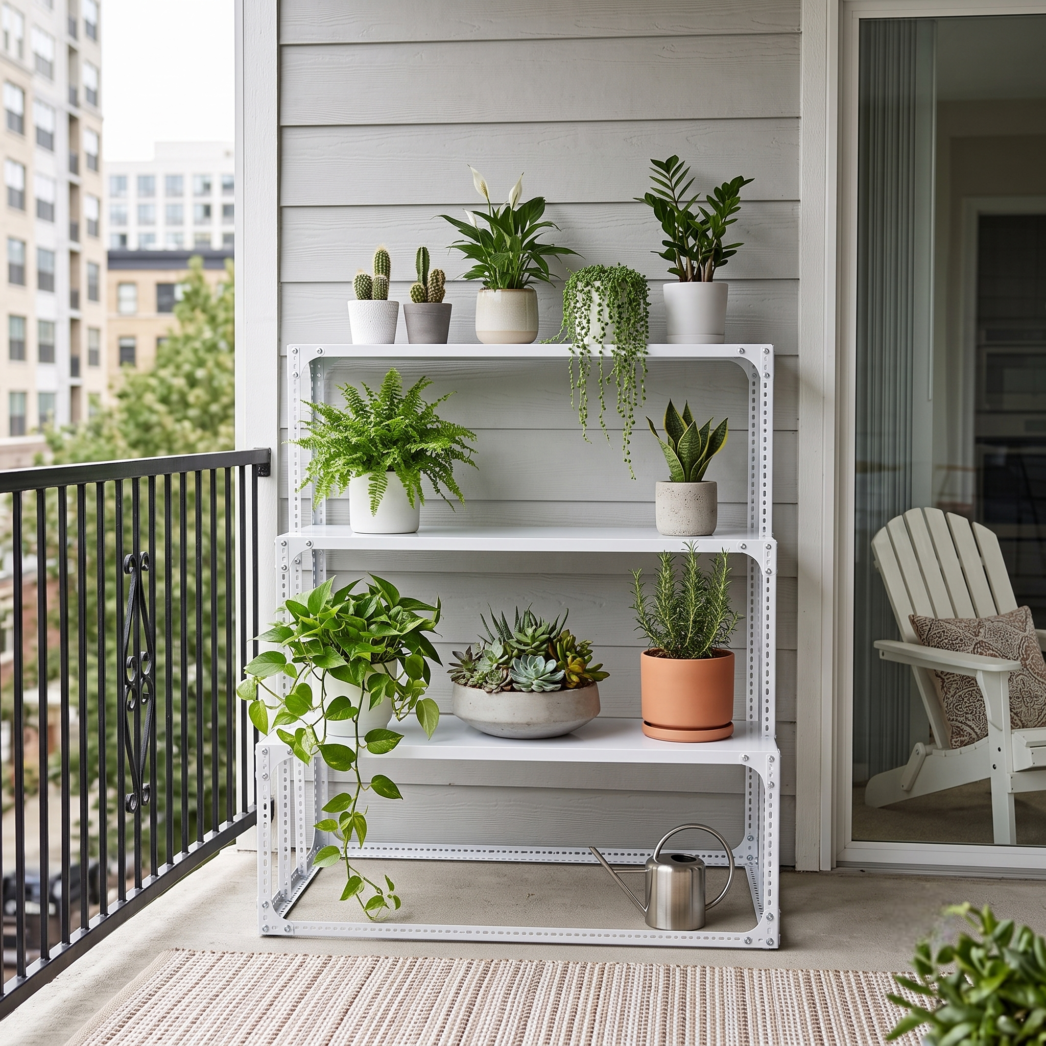 3-Tier White Step Metal Storage Rack - Heavy-Duty Powder-Coated Iron Display Shelf – Versatile Indoor Outdoor Plant Rack & Retail Merchandise Display Stand