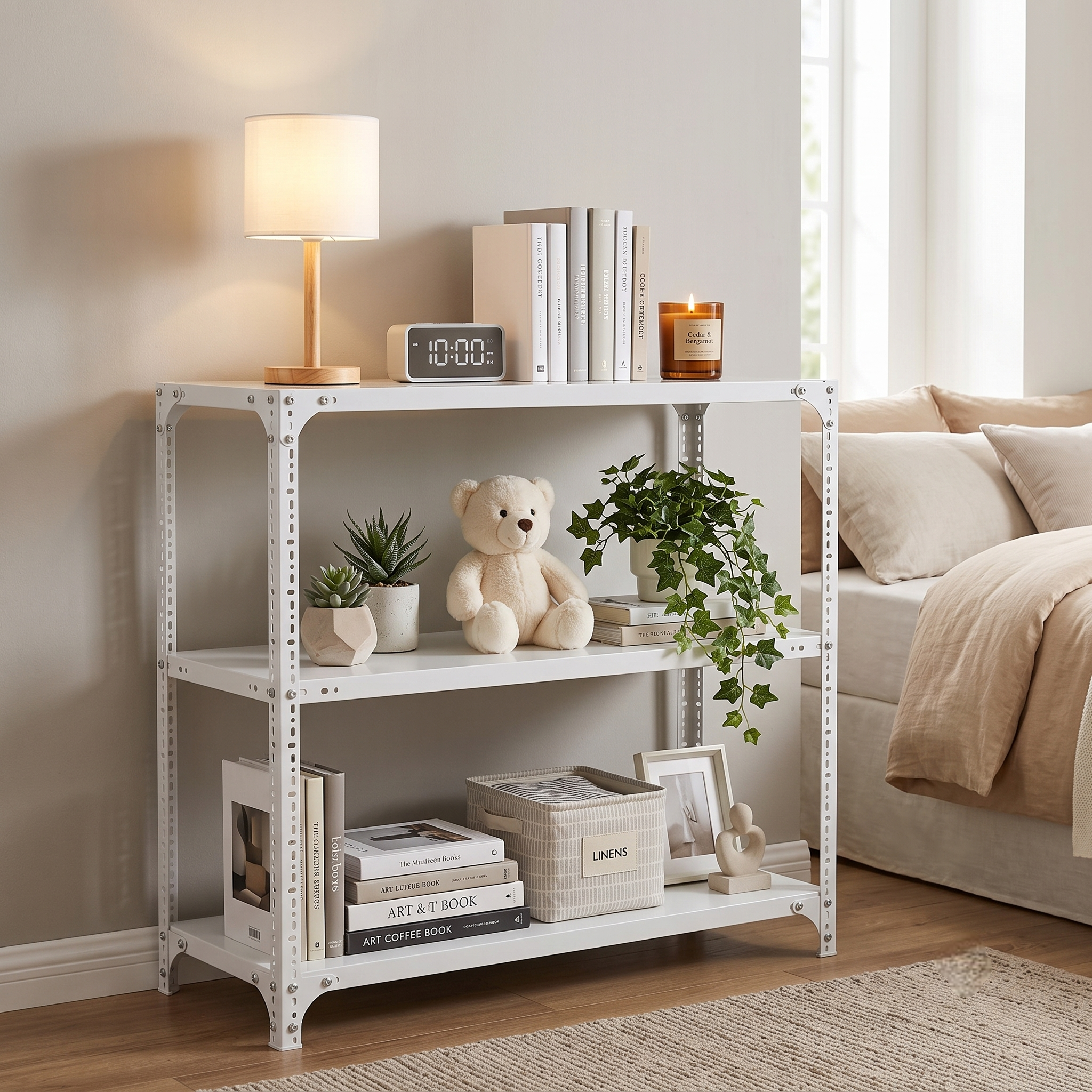 3-Tier White Heavy-Duty Metal Shelving Unit – Adjustable Steel Utility Storage Rack – Boltless Garage Organizer & Warehouse Display Shelves for Pantry, Office & Home