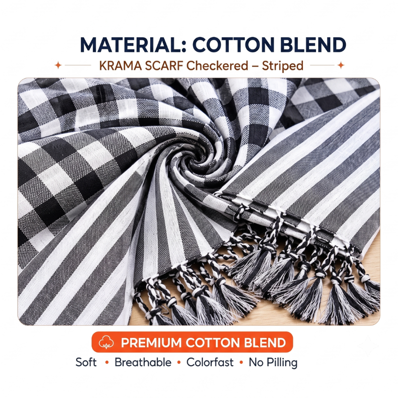 Traditional Vietnamese Patterned Scarf 63" x 24" (160x60cm) – Premium Soft Cotton Blend Bandana & Headwrap – Breathable Cultural Sun Protection Scarf for Outdoor Hiking, Camping & Fashion