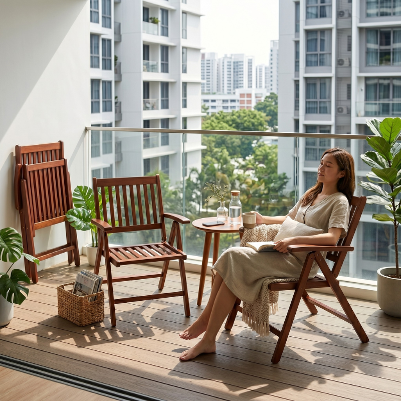 5-Position Adjustable Wooden Reclining Chair – Premium Solid Wood Folding Lounge Chair with Armrests – Heavy-Duty Recliner for Luxury Patio, Garden, Homestay & Balcony