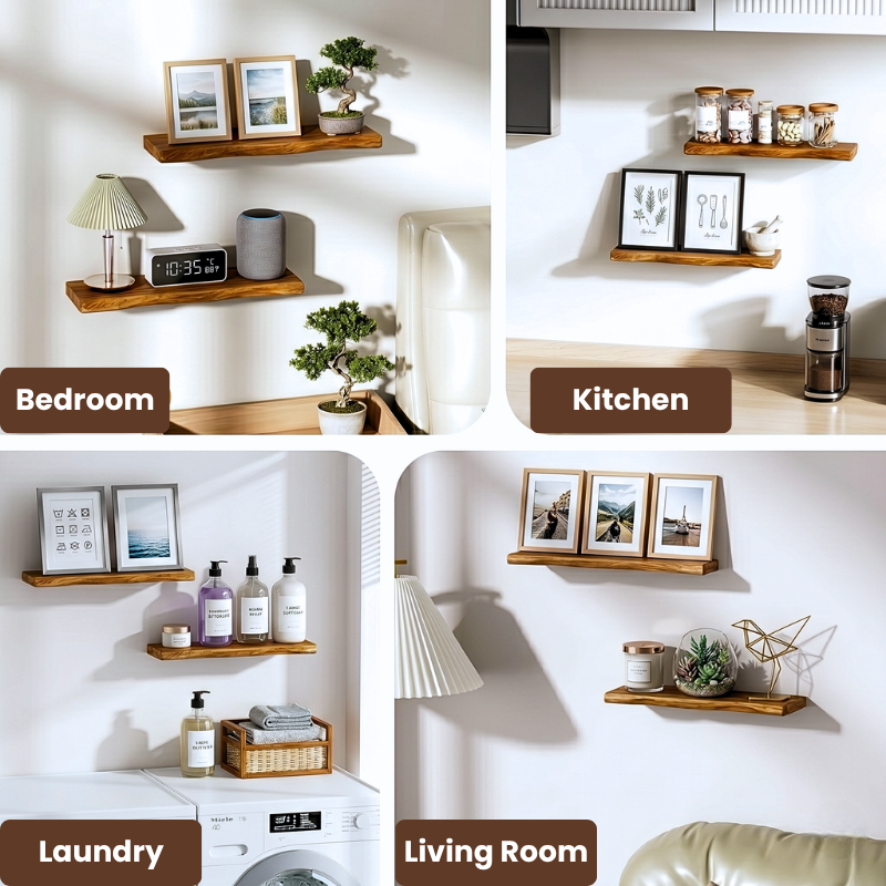Premium Live Edge Solid Wood Floating Shelf – 1.2 in/ 3cm Thick Natural Edge Wall Mounted Shelf – Rustic Home Decor – Heavy Duty Storage for Kitchen, Bathroom & Living Room