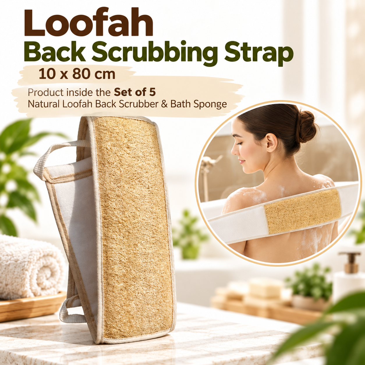 Set of 5 Natural Loofah Back Scrubber & Bath Sponge – Exfoliating Body Scrubber