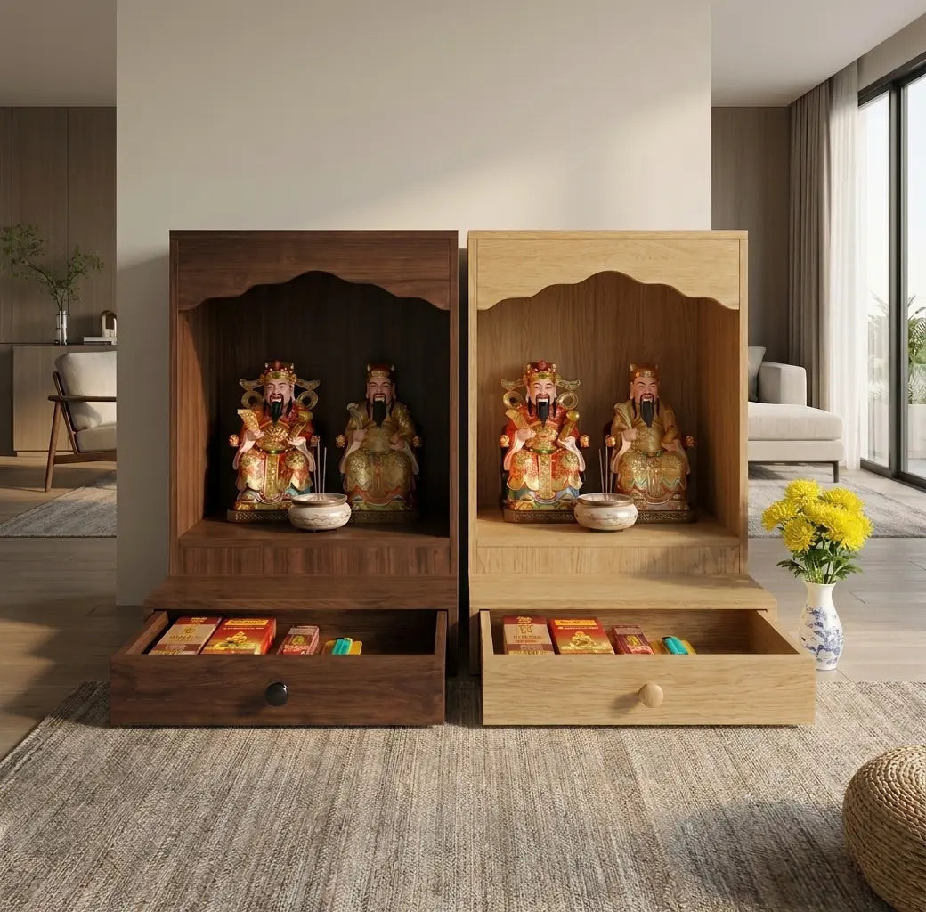 Wood Feng Shui Altar – Traditional God of Wealth & Earth God Shrine – Handcrafted Oriental Spirit House for Prosperity & Luck, Traditional Asian Wealth Altar Kikbo