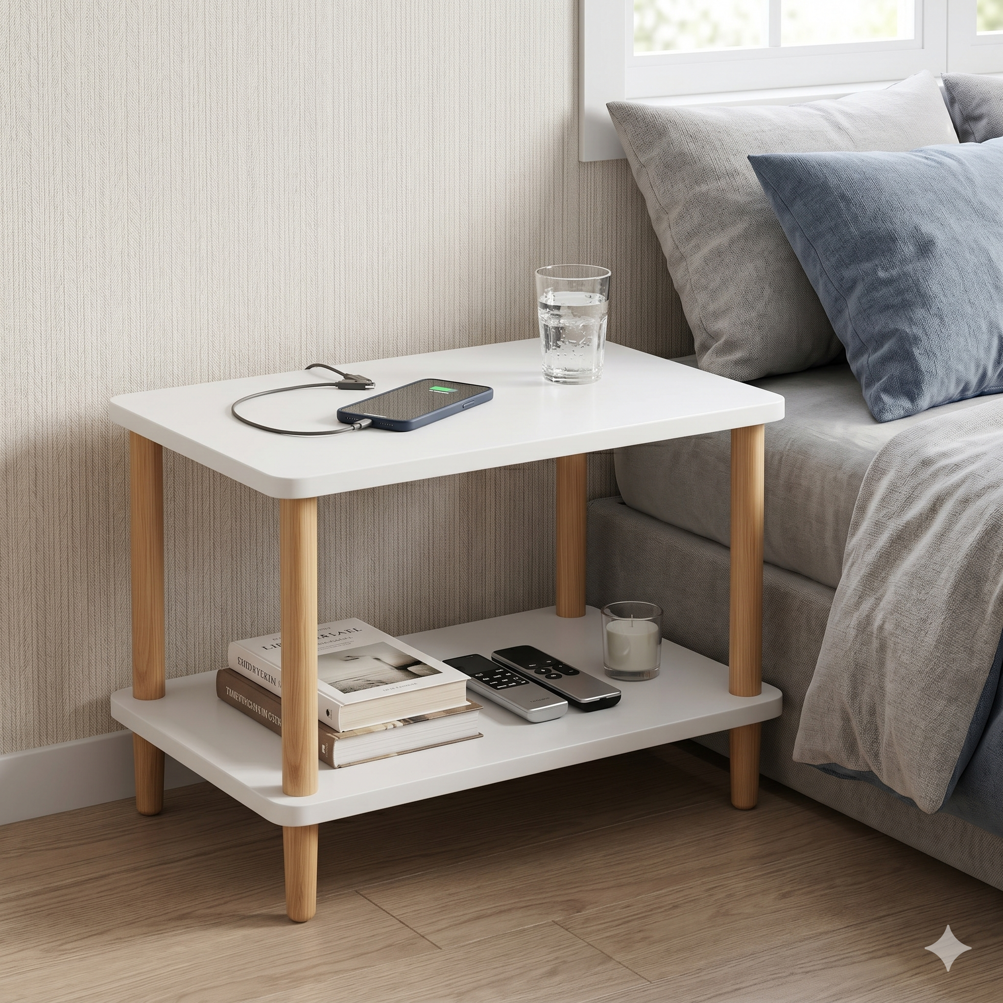 2-Tier Wooden End Table – Small Side Table for Living Room Sofa – Decorative 2-Layer Nightstand & Bedside Table for Bedroom – Compact Accent Storage Shelf for Small Spaces