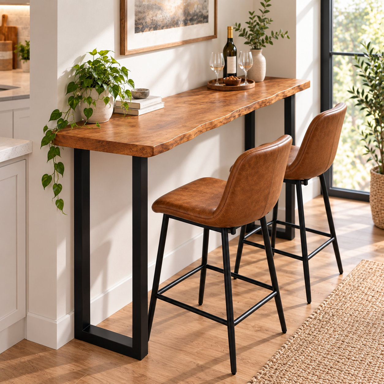 37.4" Tall Solid Wood Console Table – Bar Height Metal Leg Table