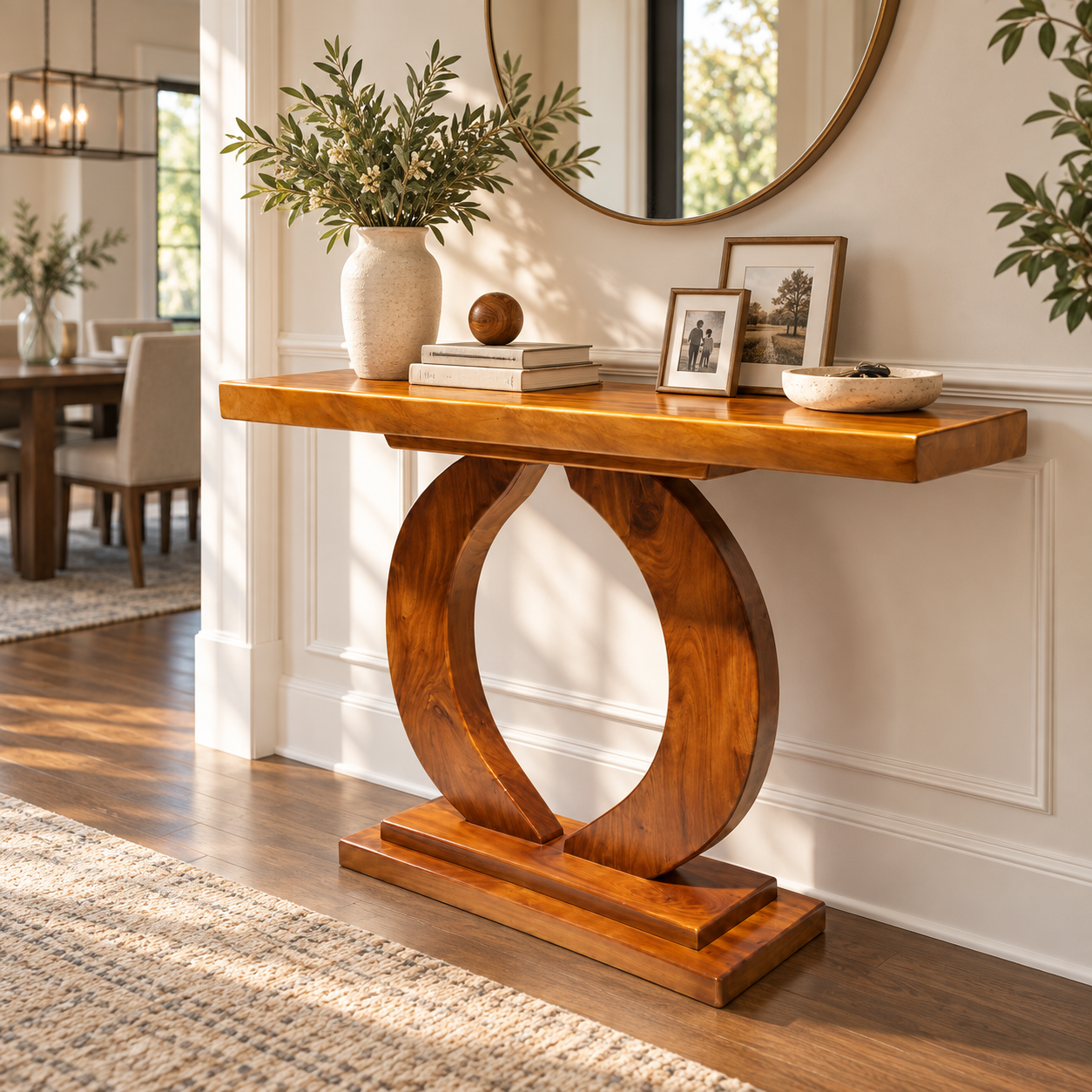 Solid Wood Console Table – 2" Thick Slab Table with Circular Base