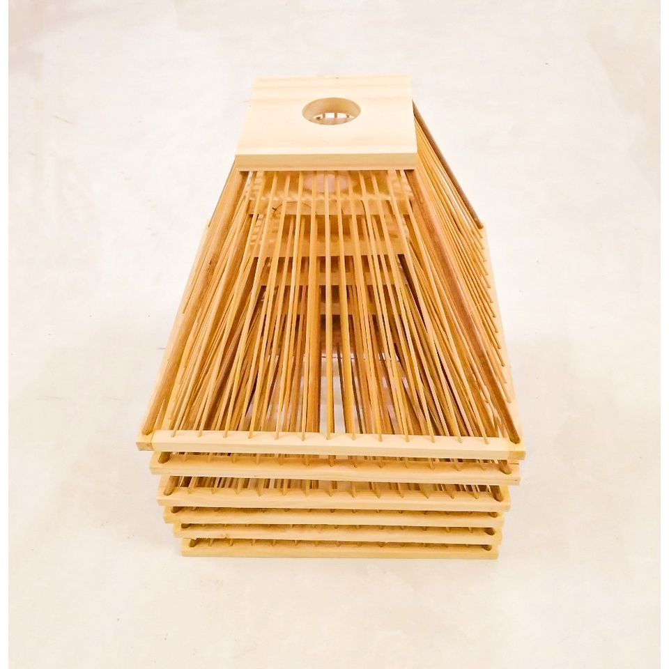 Set of 6 Bamboo & Wood Pendant Light Shades – Square Hat Design (Nón Vuông) | Handcrafted Natural Hanging Lamps for Café, Restaurant, or Homestay Decor