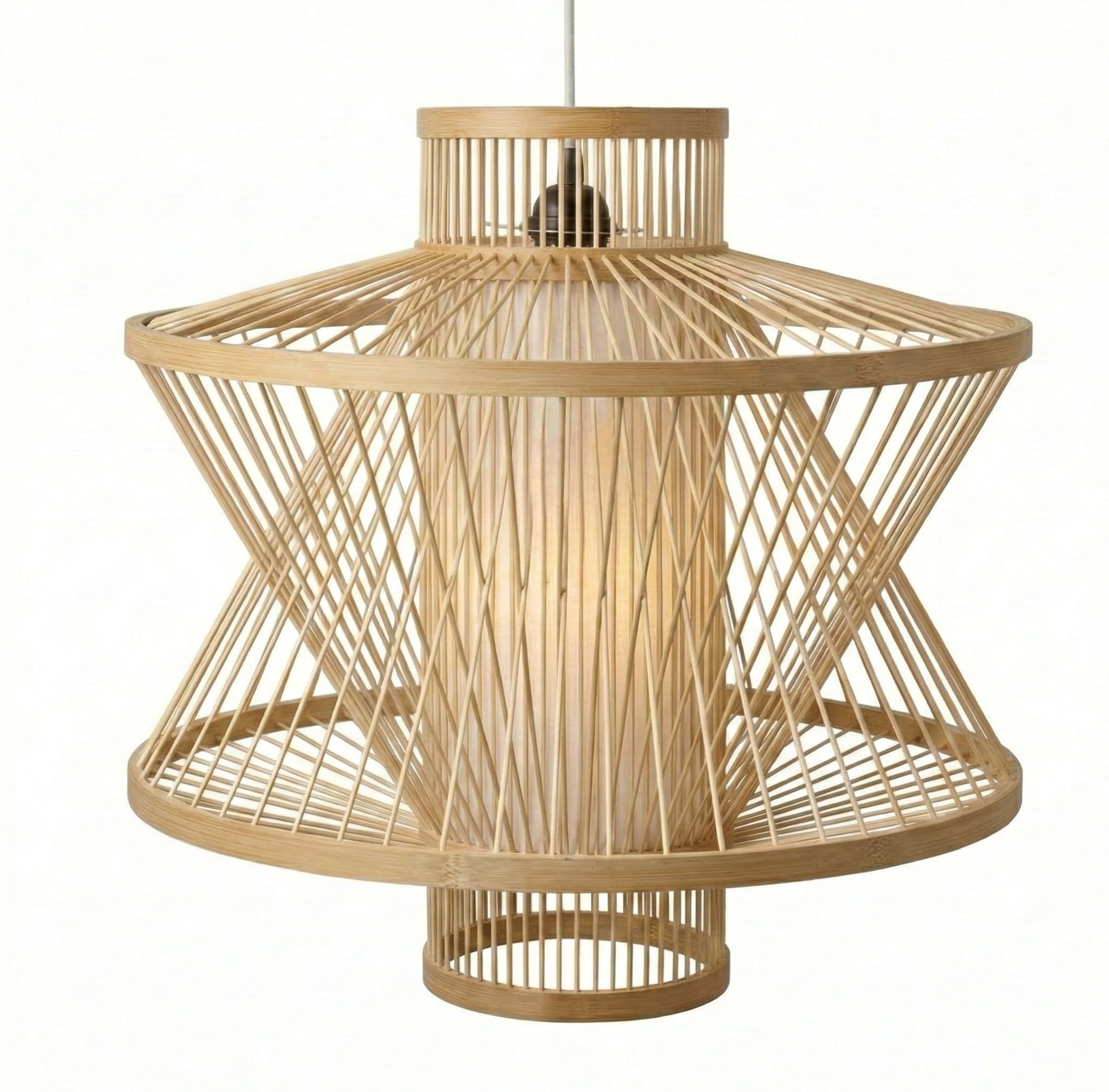Conical Bamboo Lamp Shade Natural Chandelier Lampshade Handmade Wood Vintage Farmhouse Art Deco Ceiling Light Cover for LED or other bulbs 15.75 x 15.75in (40 x 40cm) - Uno Mount