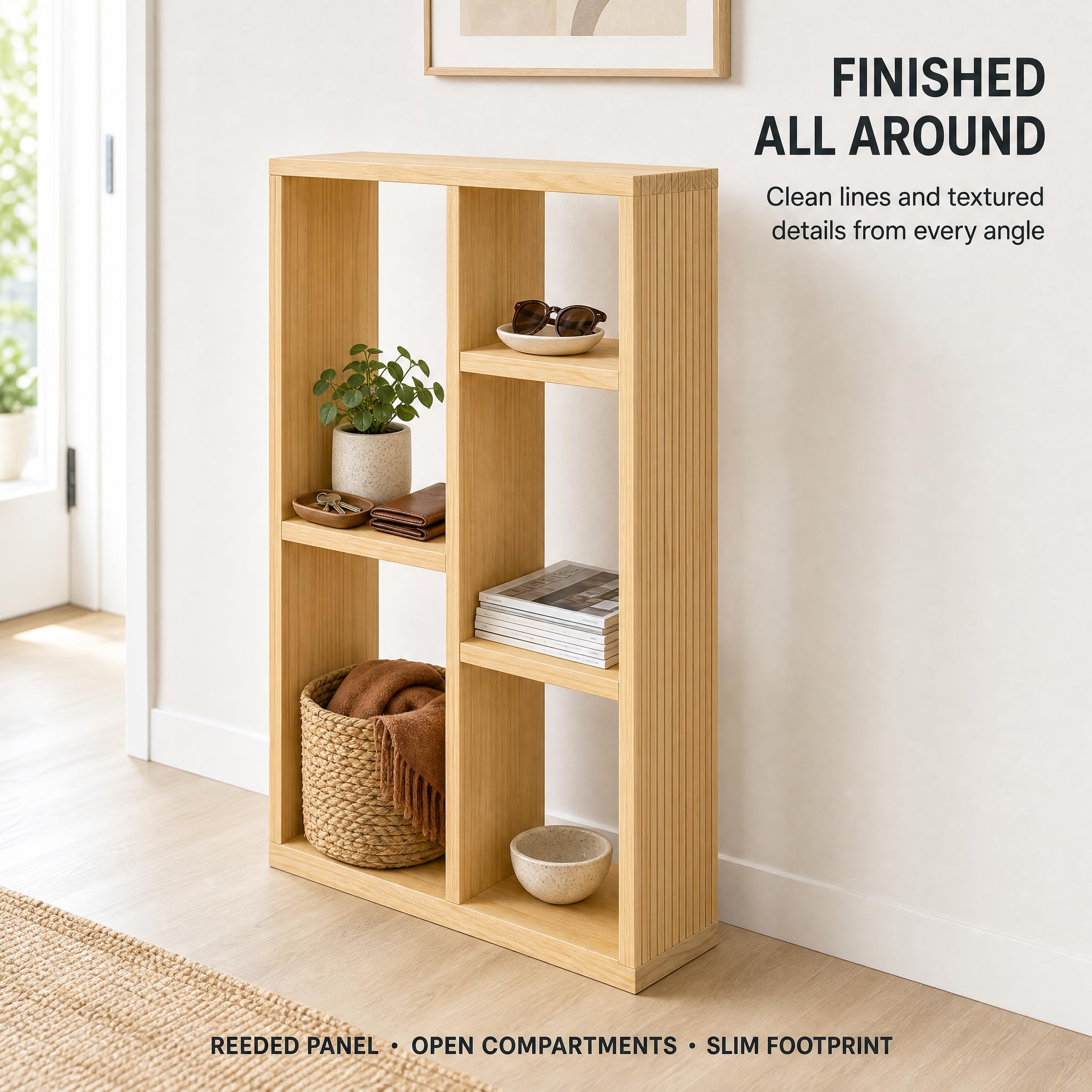 Solid Wood Display Shelf, Rustic Pine Wood Bookshelf Organizer, Freestanding Open Storage Rack for Living Room, Bedroom, Office, Natural Wood Finish