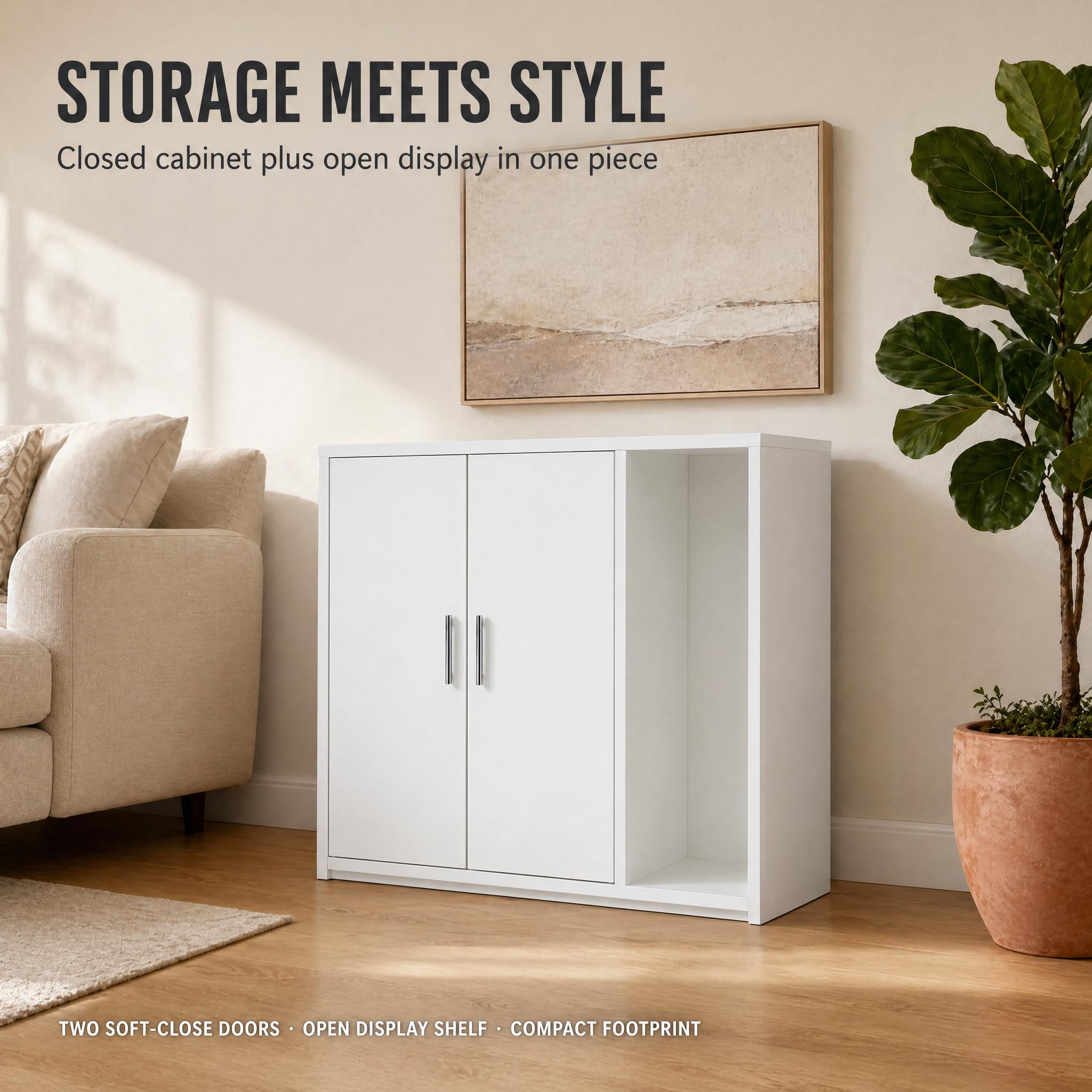 Kikbo Bathroom Storage Cabinet, Waterproof MDF Freestanding Cupboard, 2-Door Kitchen Organizer with Shelves, Space-Saving Floor Cabinet for Bathroom, Living Room, White