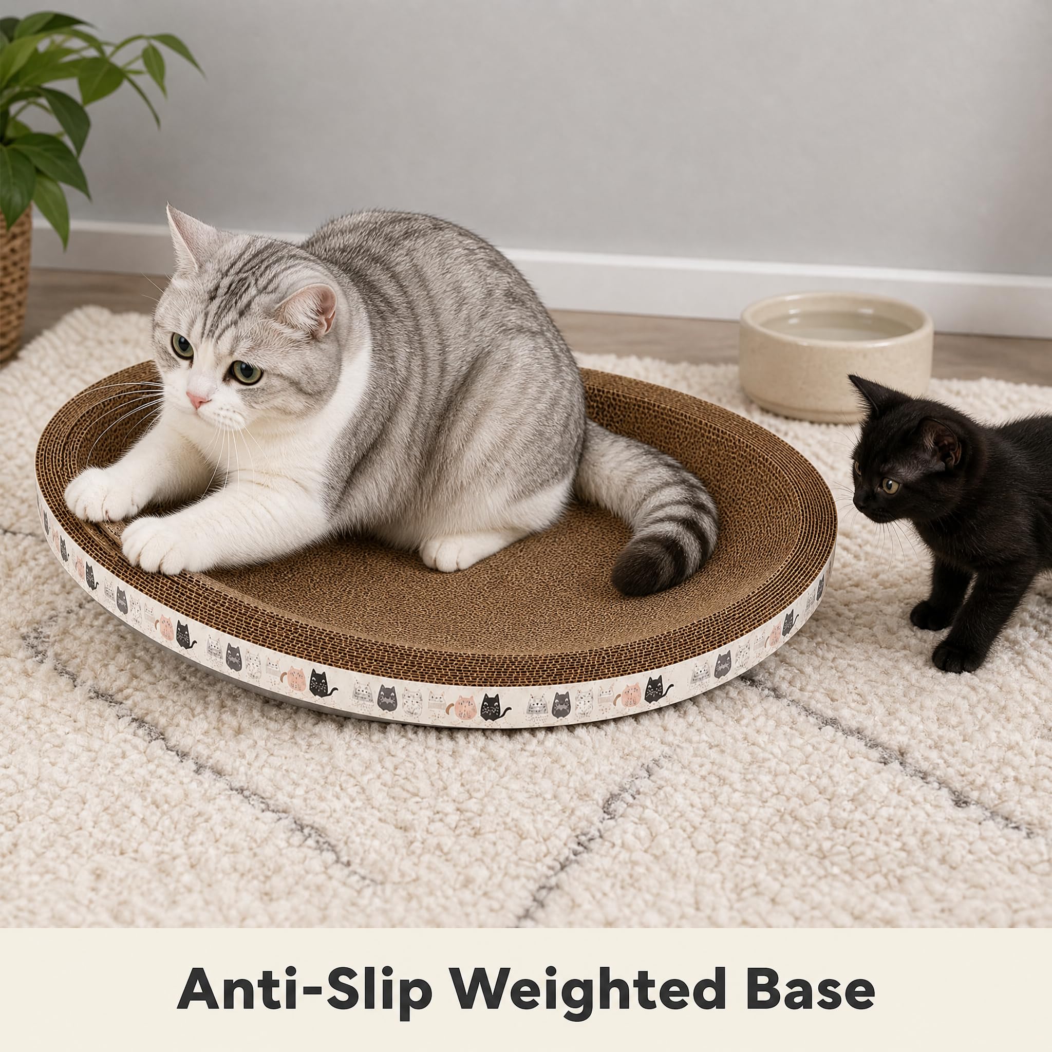 Cat Scratcher Lounge Bed for Indoor Cats, Oval Corrugated Cardboard Scratch Pad Sofa with Catnip, Large Anti-Slip Scratching Board for Cats & Kittens, 17.7"/45cm