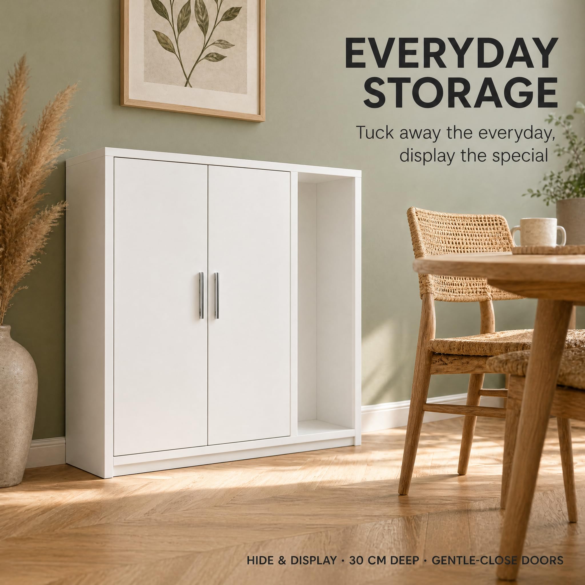 Kikbo Bathroom Storage Cabinet, Waterproof MDF Freestanding Cupboard, 2-Door Kitchen Organizer with Shelves, Space-Saving Floor Cabinet for Bathroom, Living Room, White