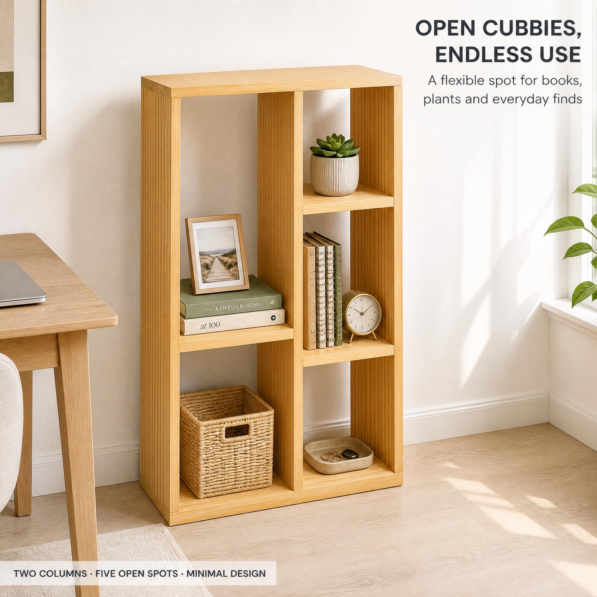 Solid Wood Display Shelf, Rustic Pine Wood Bookshelf Organizer, Freestanding Open Storage Rack for Living Room, Bedroom, Office, Natural Wood Finish