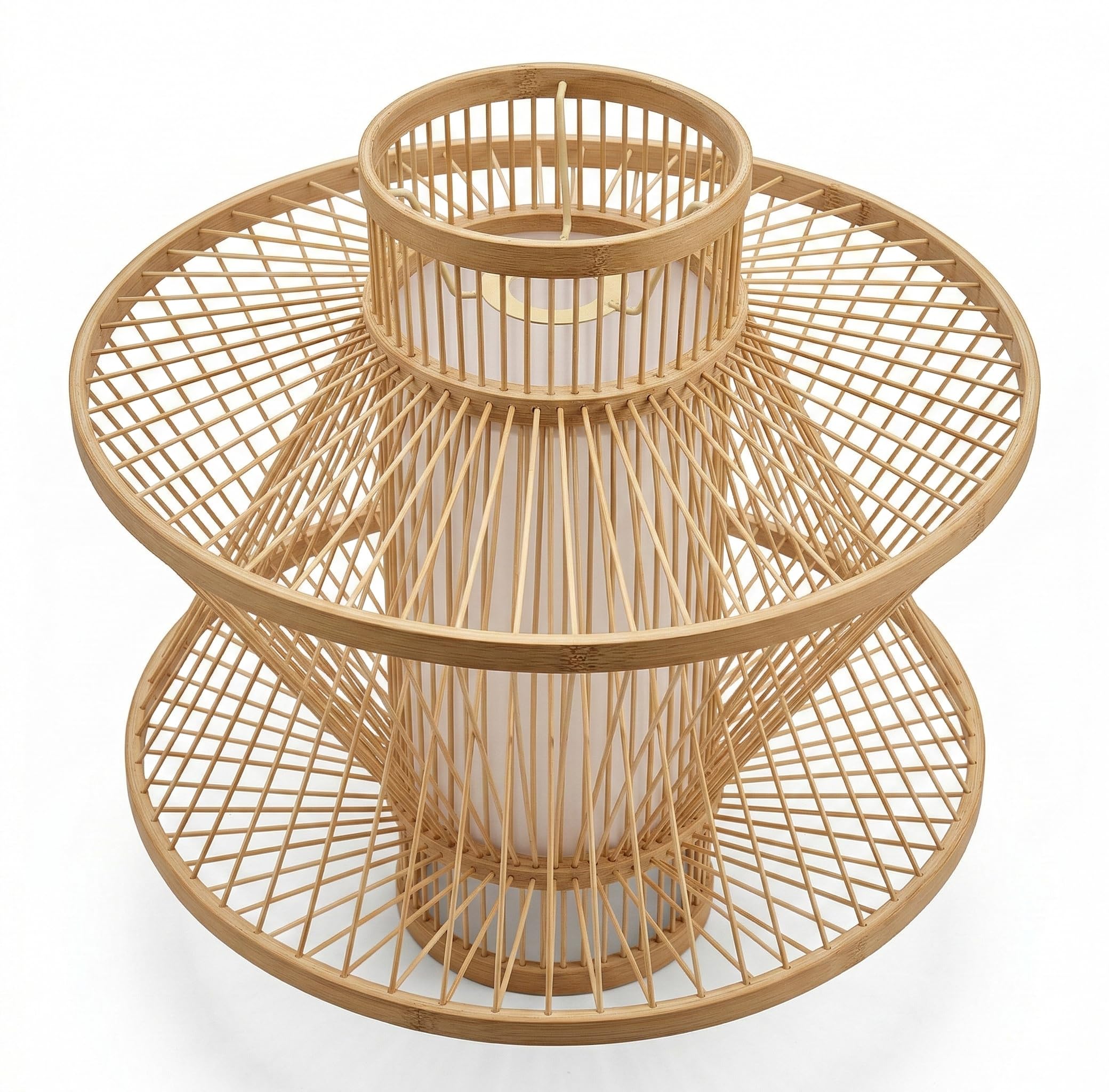 Conical Bamboo Lamp Shade Natural Chandelier Lampshade Handmade Wood Vintage Farmhouse Art Deco Ceiling Light Cover for LED or other bulbs 15.75 x 15.75in (40 x 40cm) - Uno Mount