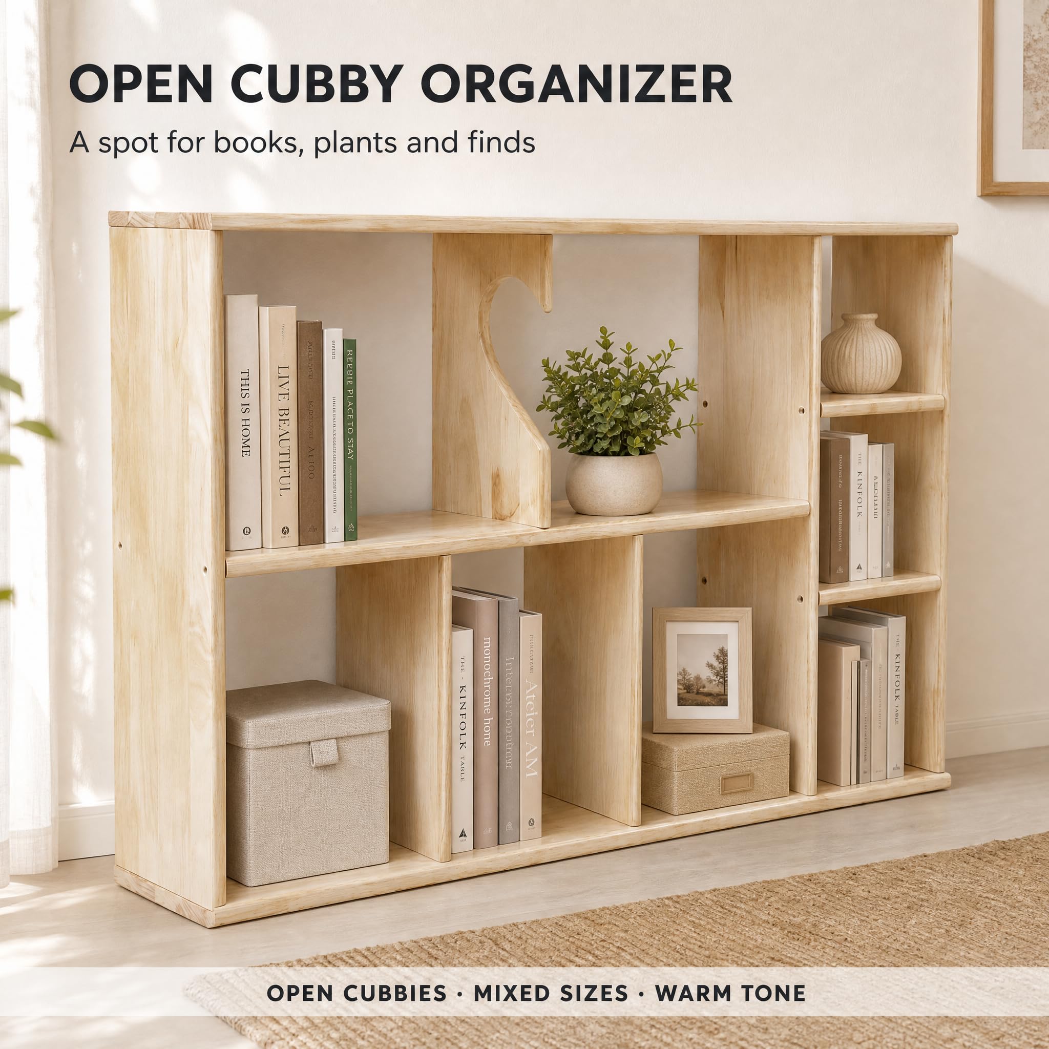 39.4 Inch Wall Mounted Bookshelf, Wooden Floating Shelf Organizer, Modern Display Storage Rack for Living Room Bedroom Office, Natural Wood Finish