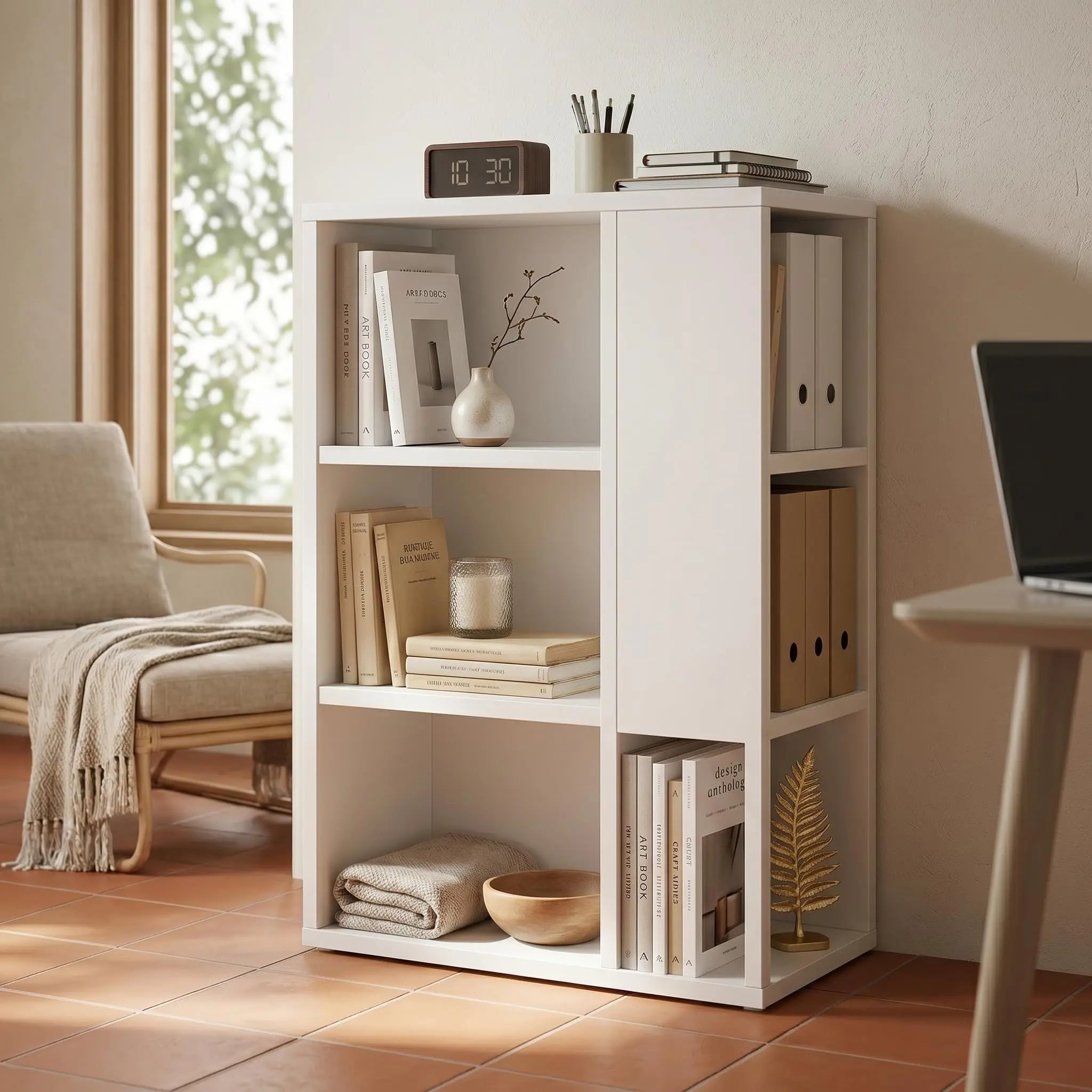 Kikbo Corner Bathroom Storage Shelf, 3-Tier Waterproof Wood Plastic Composite Organizer, Freestanding Small Space Storage Rack for Bathroom, Living Room, Kitchen, White (23.6 x 9.8 x 32.7 in)