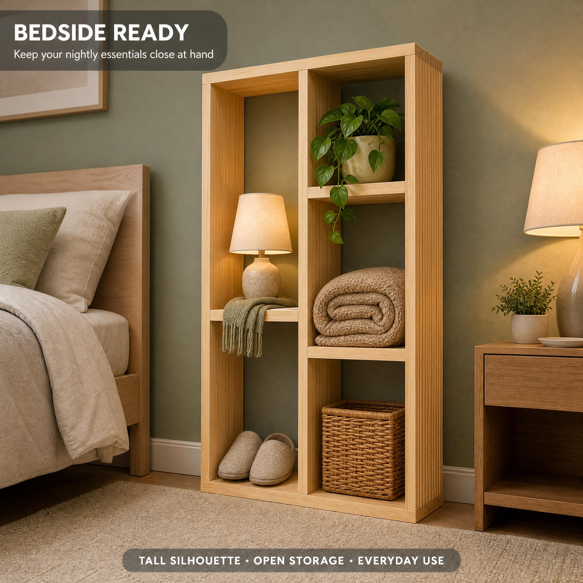 Solid Wood Display Shelf, Rustic Pine Wood Bookshelf Organizer, Freestanding Open Storage Rack for Living Room, Bedroom, Office, Natural Wood Finish