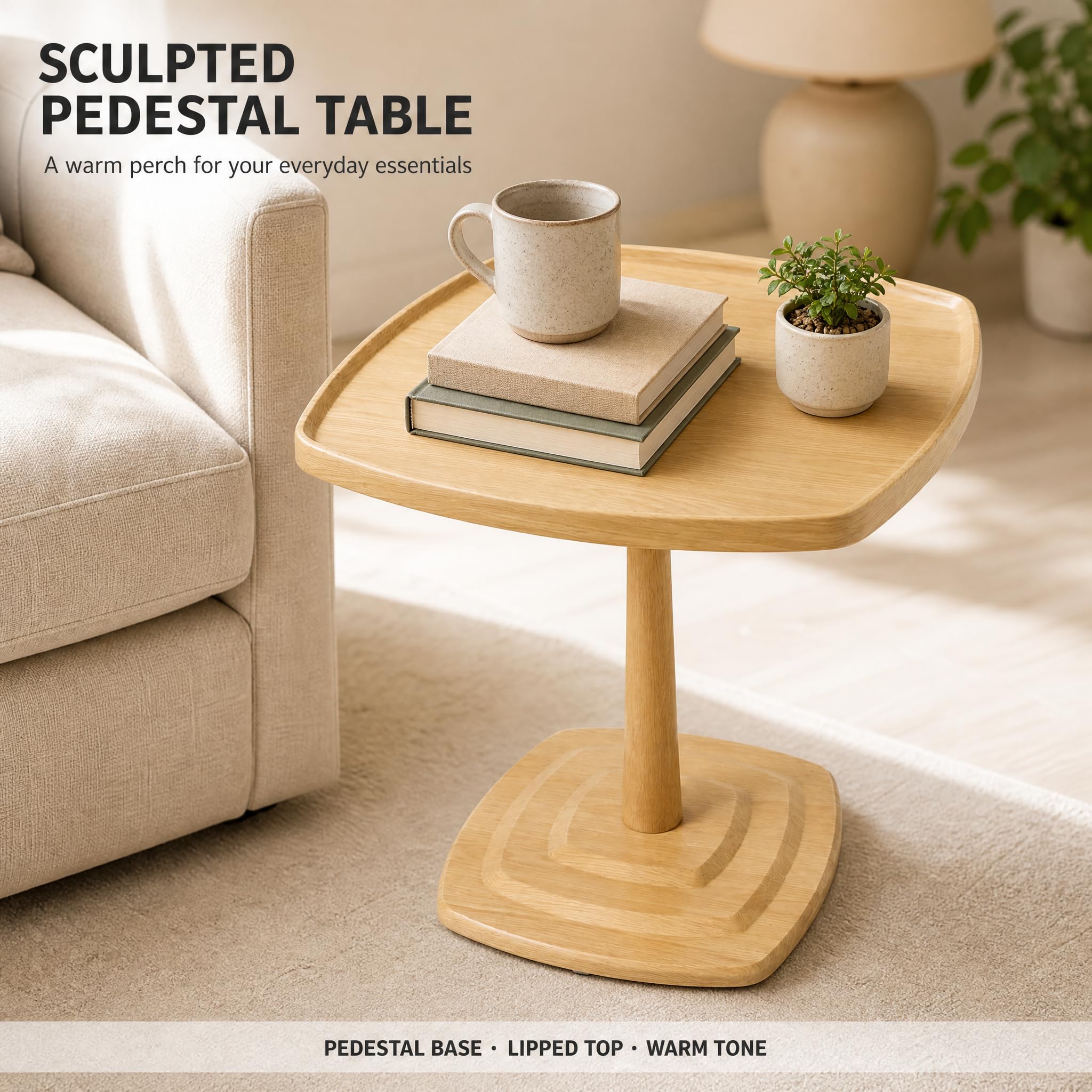 Modern Square Side Table, 23.6" Wood End Table for Living Room, MDF Coffee Table with PVC Waterproof Surface, Small Sofa Table for Apartment, Bedroom, Lounge, Walnut Finish