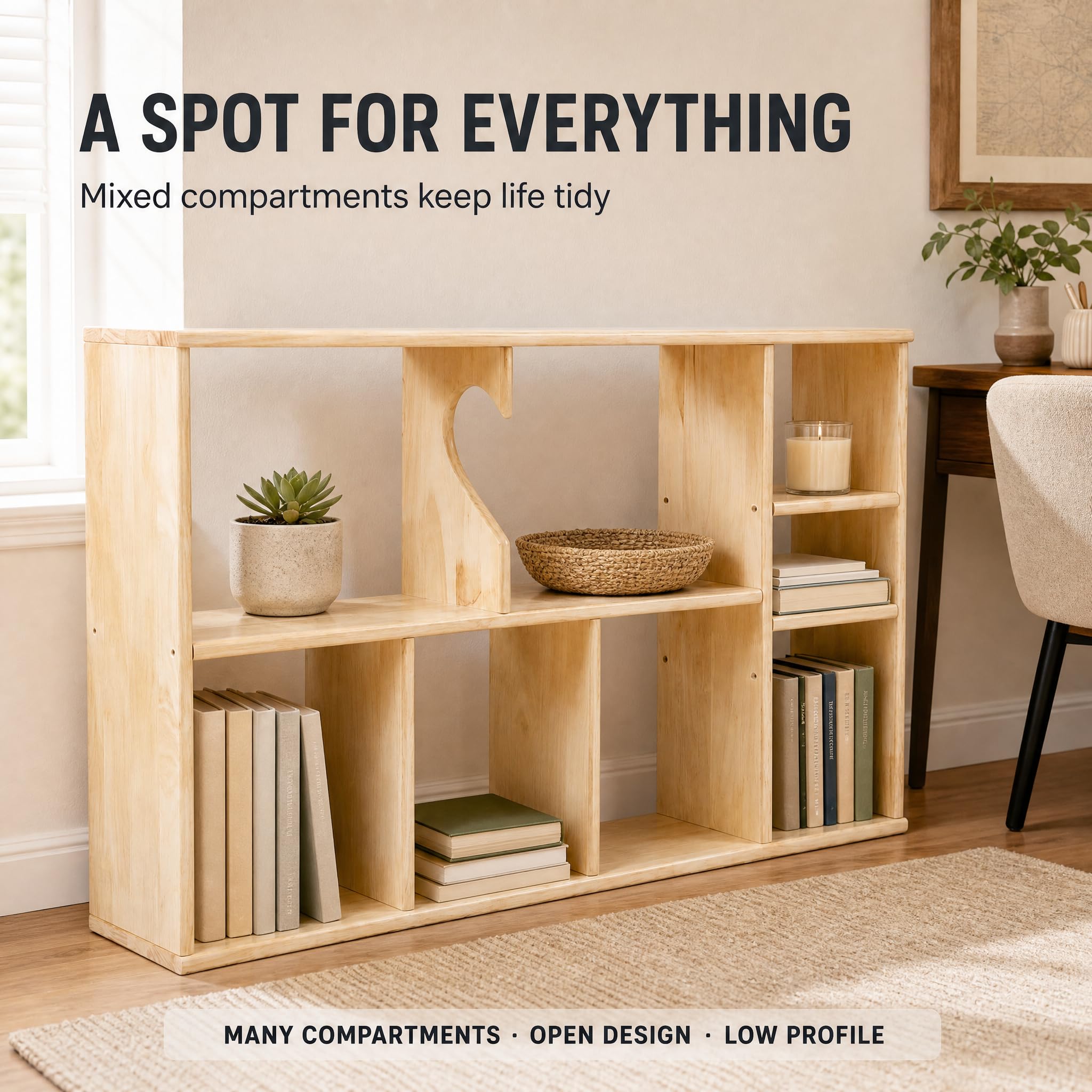 39.4 Inch Wall Mounted Bookshelf, Wooden Floating Shelf Organizer, Modern Display Storage Rack for Living Room Bedroom Office, Natural Wood Finish