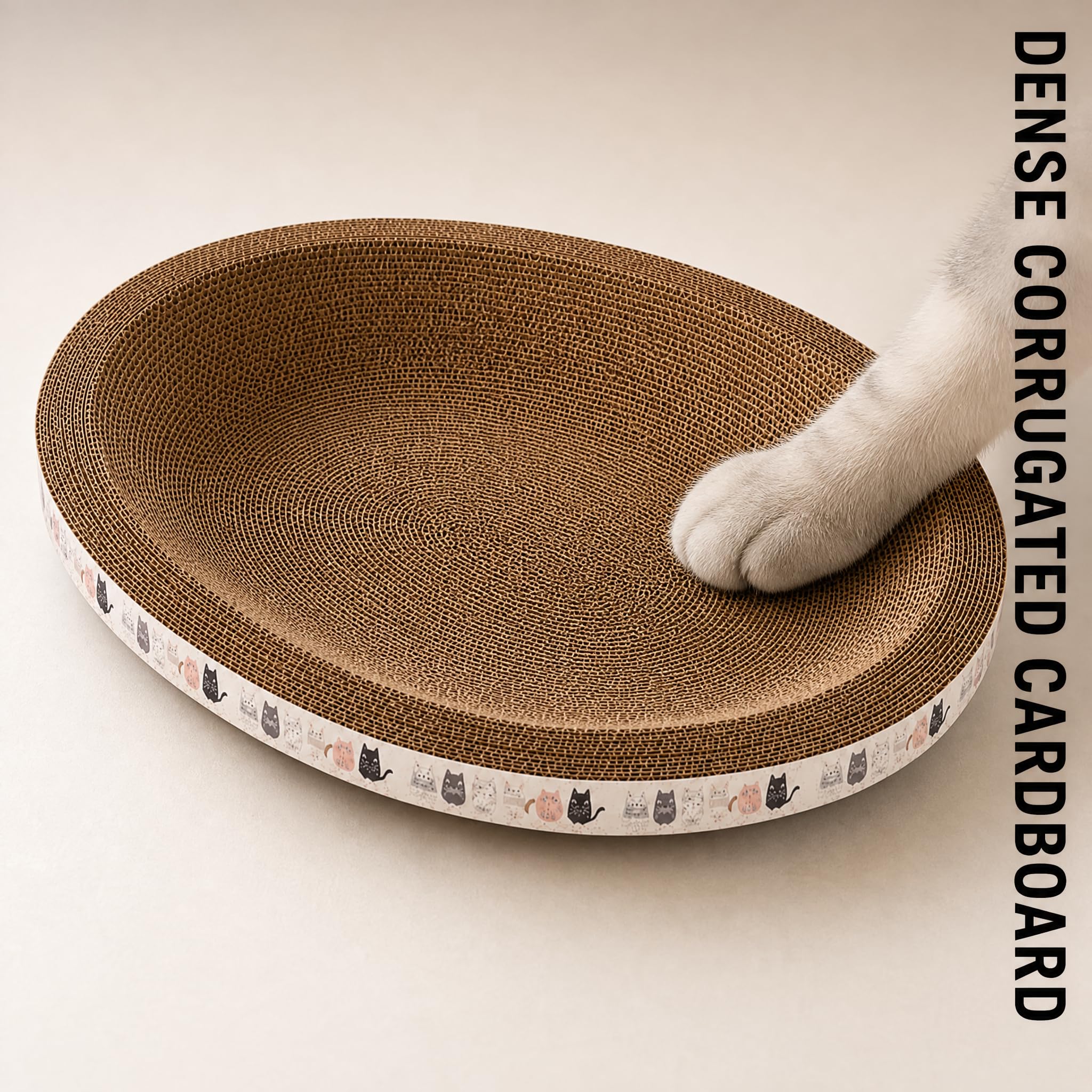 Cat Scratcher Lounge Bed for Indoor Cats, Oval Corrugated Cardboard Scratch Pad Sofa with Catnip, Large Anti-Slip Scratching Board for Cats & Kittens, 17.7"/45cm