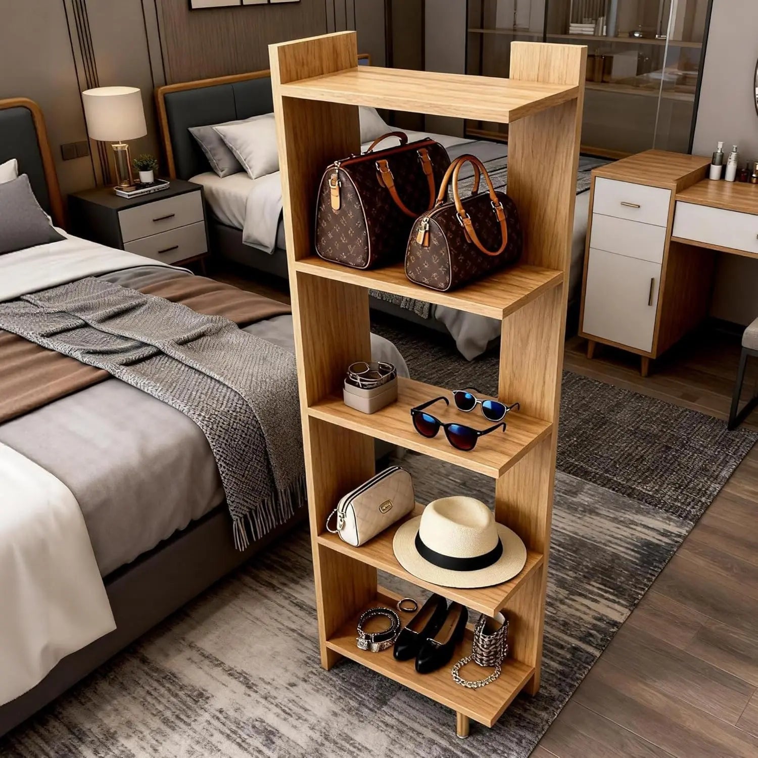 5-Tier Wooden Bookcase – Space-Saving MDF Storage Shelf for Home or Office Kikbo