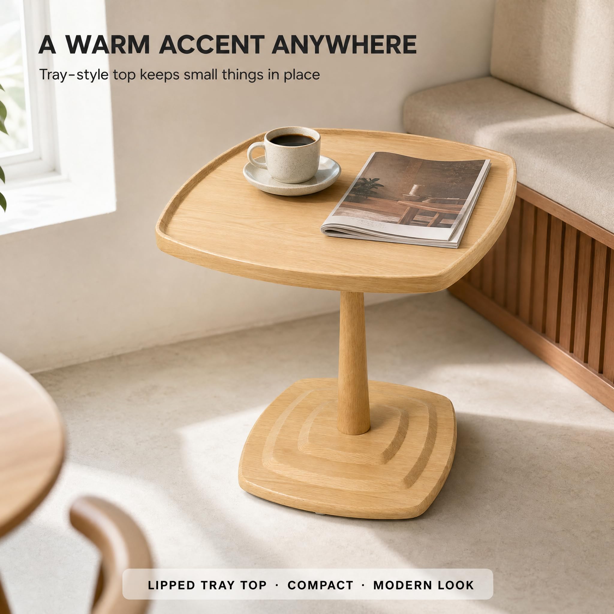 Modern Square Side Table, 23.6" Wood End Table for Living Room, MDF Coffee Table with PVC Waterproof Surface, Small Sofa Table for Apartment, Bedroom, Lounge, Walnut Finish