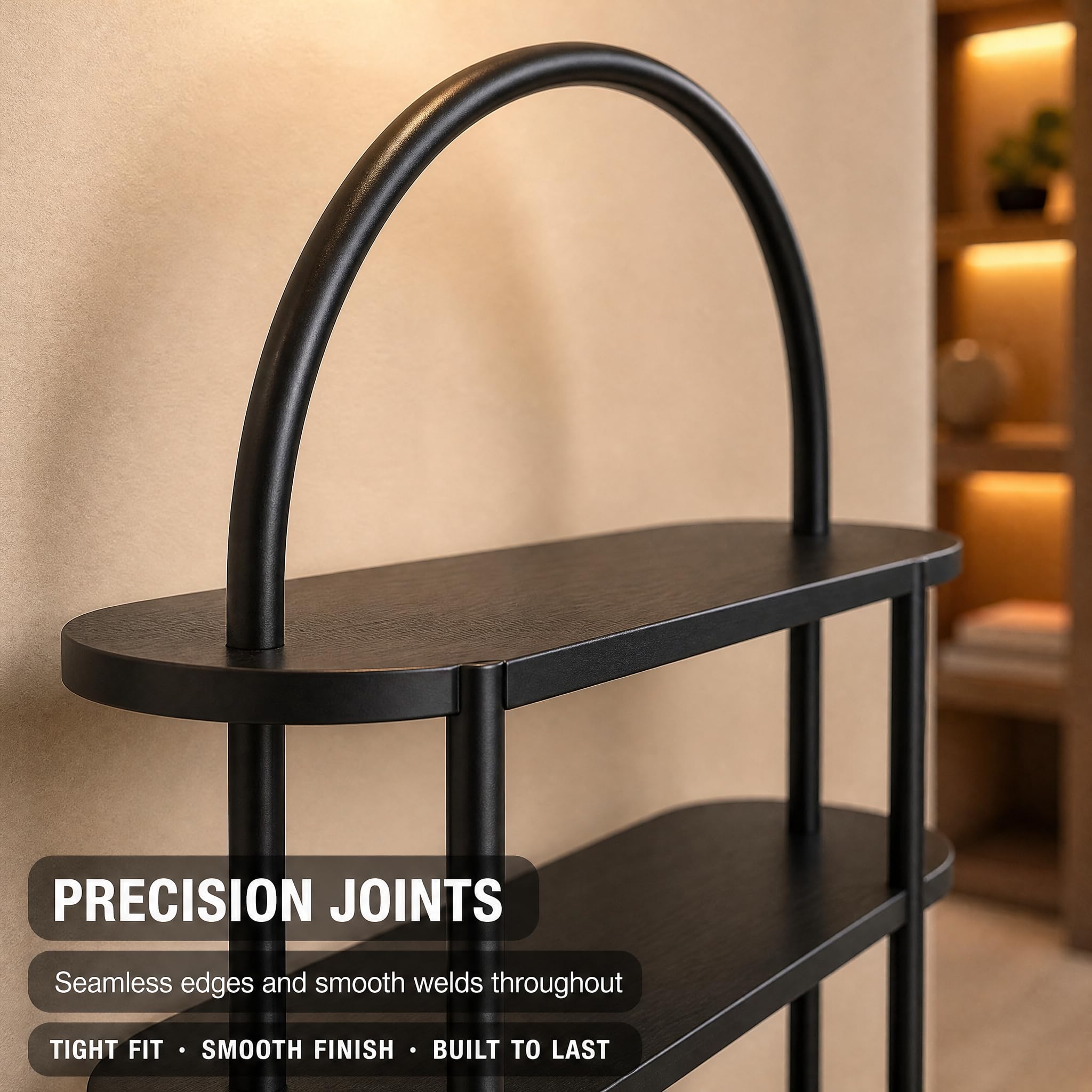 Modern Arched Bookshelf 4 Tier Wooden Display Shelf, Freestanding Storage Rack for Living Room, Bedroom & Office, Decorative Open Bookcase Organizer, Black Wood Finish