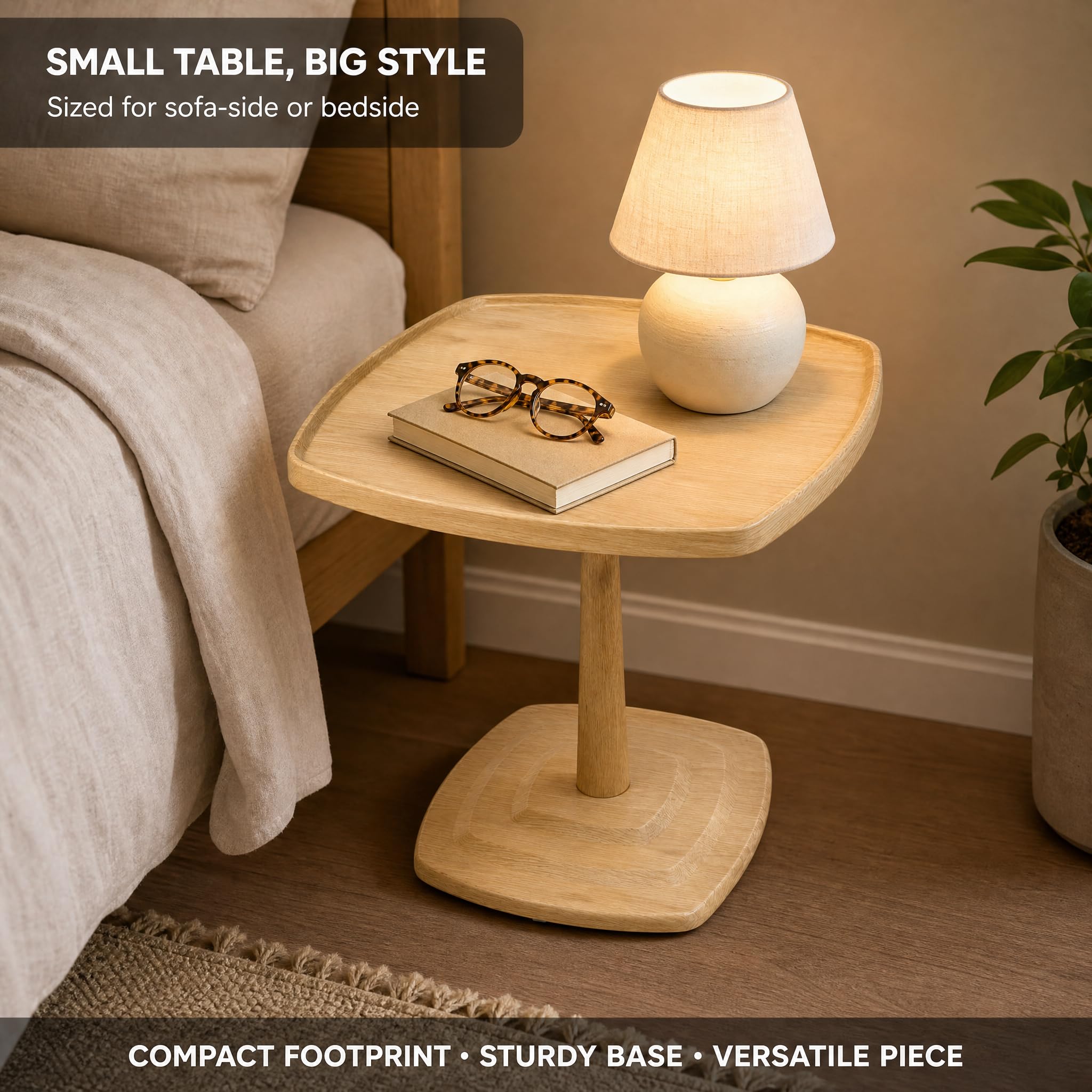Modern Square Side Table, 23.6" Wood End Table for Living Room, MDF Coffee Table with PVC Waterproof Surface, Small Sofa Table for Apartment, Bedroom, Lounge, Walnut Finish