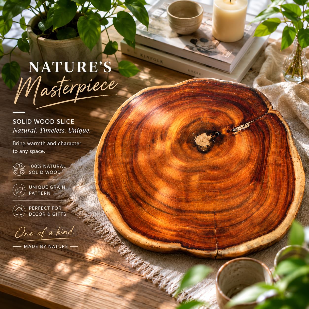 Natural Wood Round Table Top, 20 Inch Solid Tree Slice Wood Slab, 2 Inch Thick Live Edge Wooden Disc for Side Table, Coffee Table, DIY Crafts & Rustic Home Decor