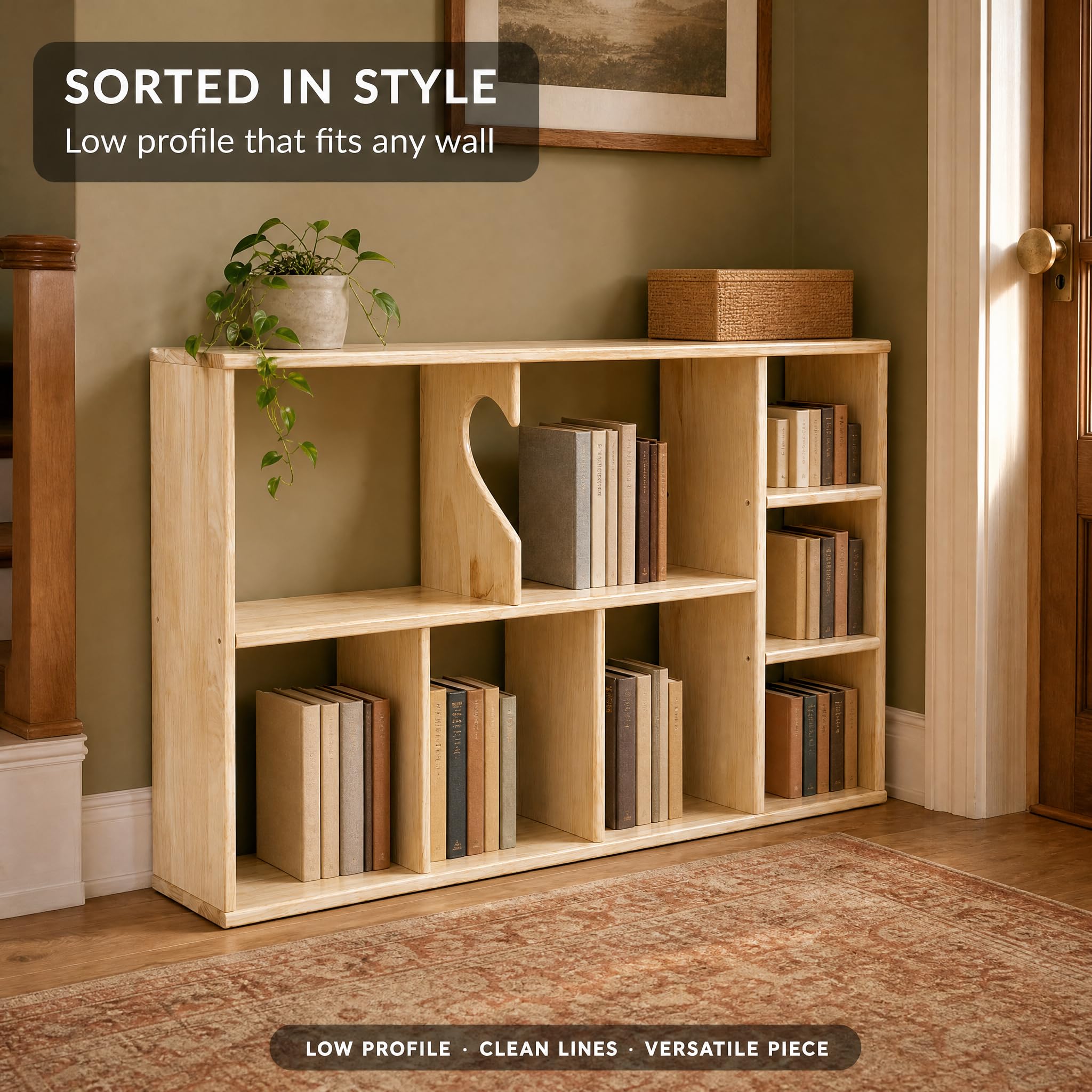 39.4 Inch Wall Mounted Bookshelf, Wooden Floating Shelf Organizer, Modern Display Storage Rack for Living Room Bedroom Office, Natural Wood Finish