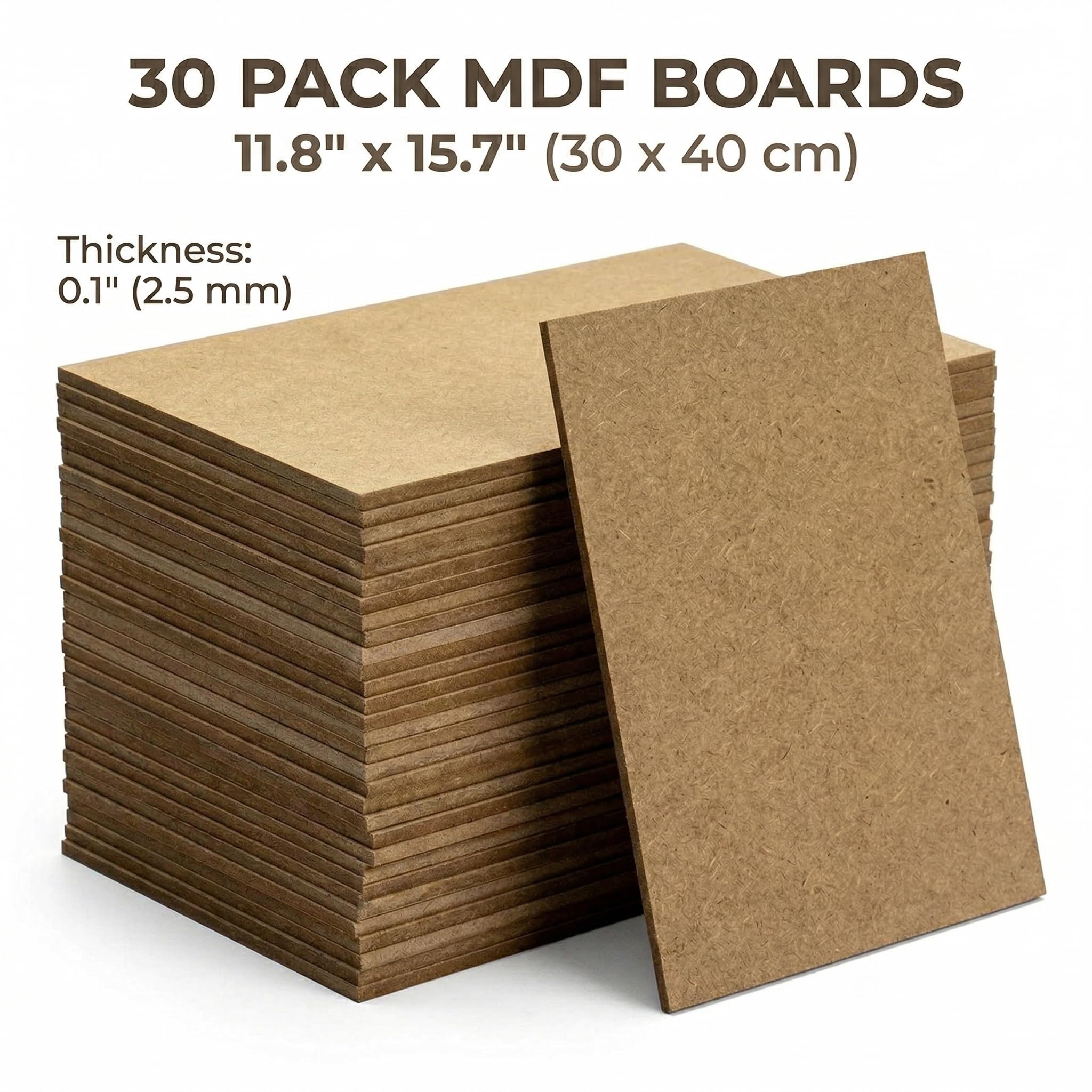 30 Pack MDF Craft Boards 11.8" x 15.7" (30 x 40 cm), Thin Wood Panels for DIY, Model Building, Laser Cutting, Painting, Craft Projects, Smooth Surface Sheets