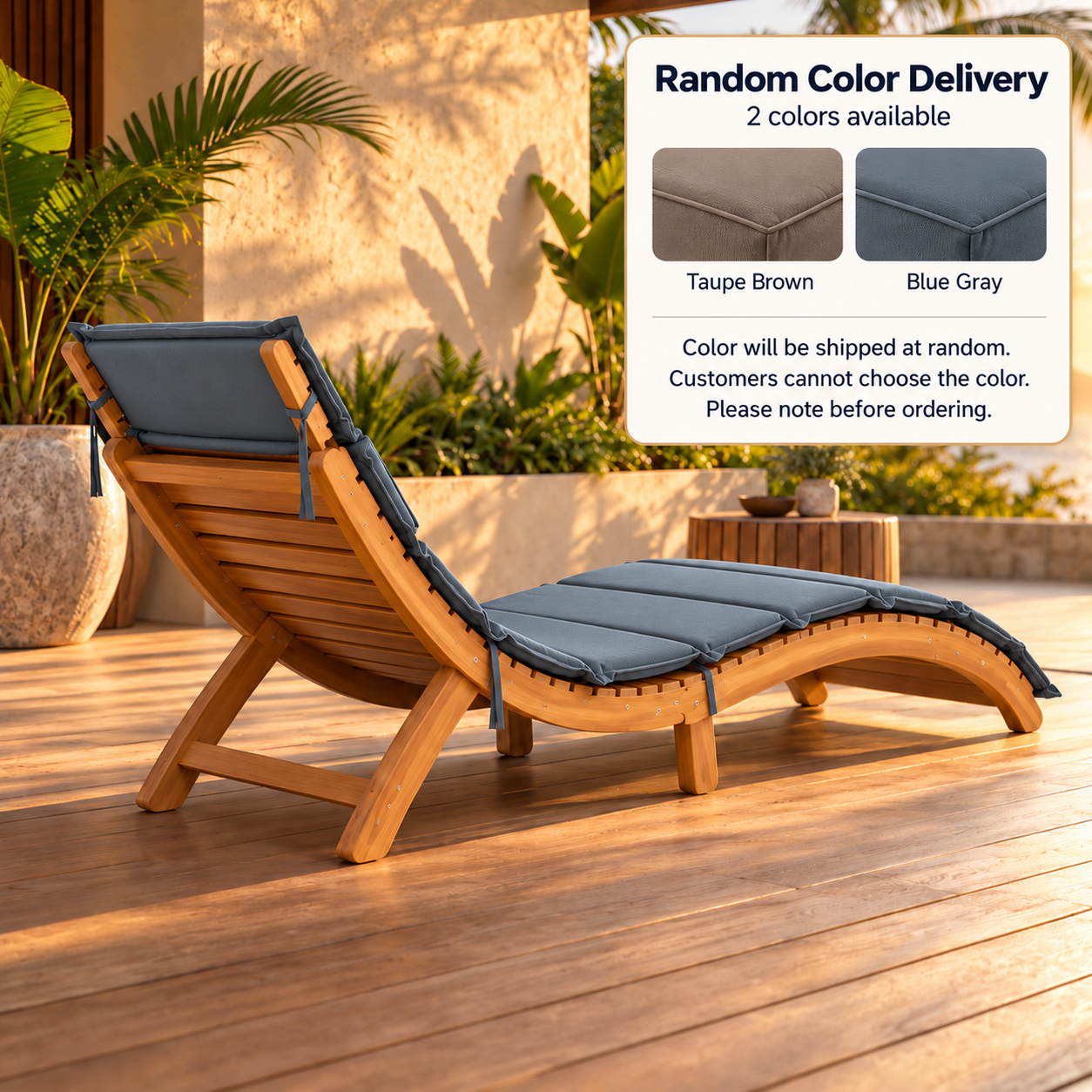 Sumba Wooden Curved Sun Lounger with Brown Cushion – Outdoor Chaise