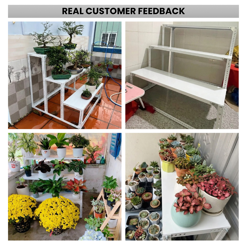 3-Tier White Step Metal Storage Rack - Heavy-Duty Powder-Coated Iron Display Shelf – Versatile Indoor Outdoor Plant Rack & Retail Merchandise Display Stand