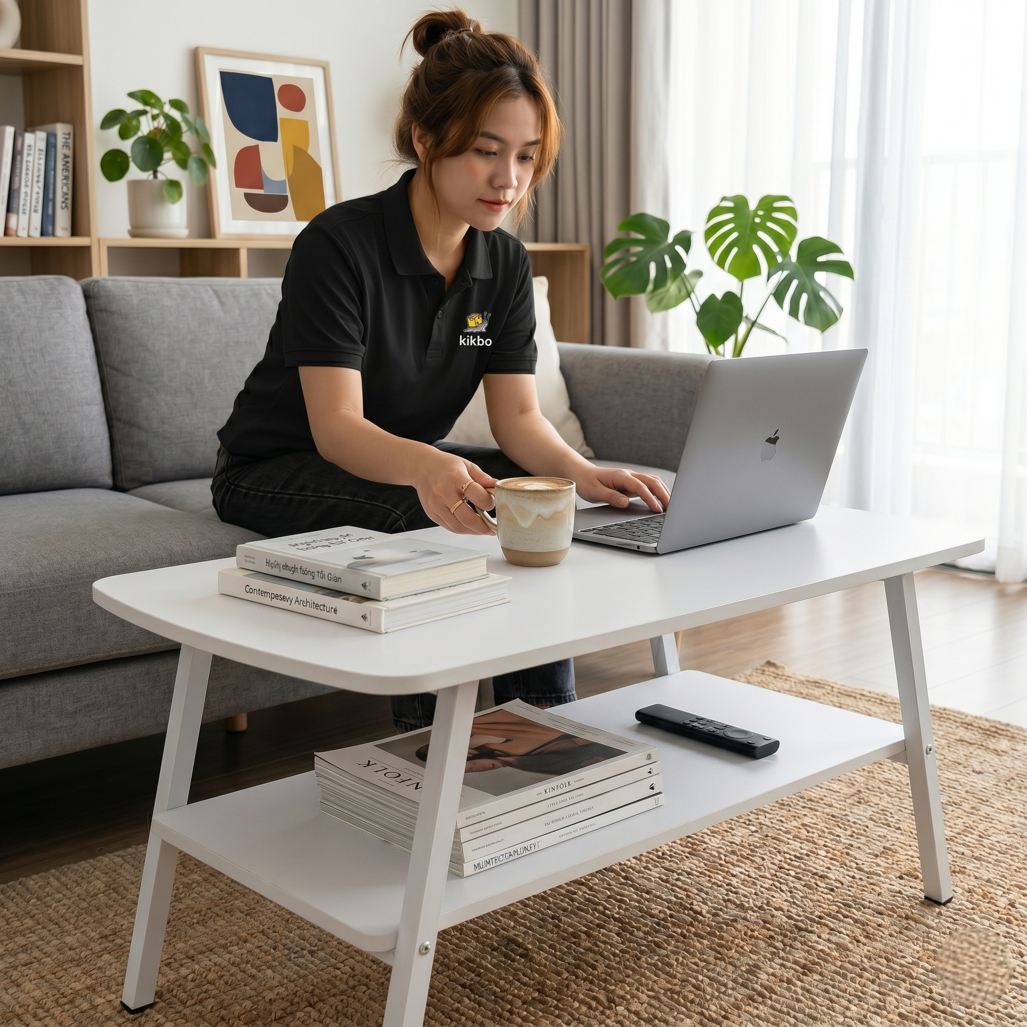 Modern 2-Tier Coffee Table – Sturdy 4-Legged Sofa Side Table for Living Room – Space-Saving Wooden Tea Table with Storage Shelf – Minimalist Central Cocktail Table for Home & Office