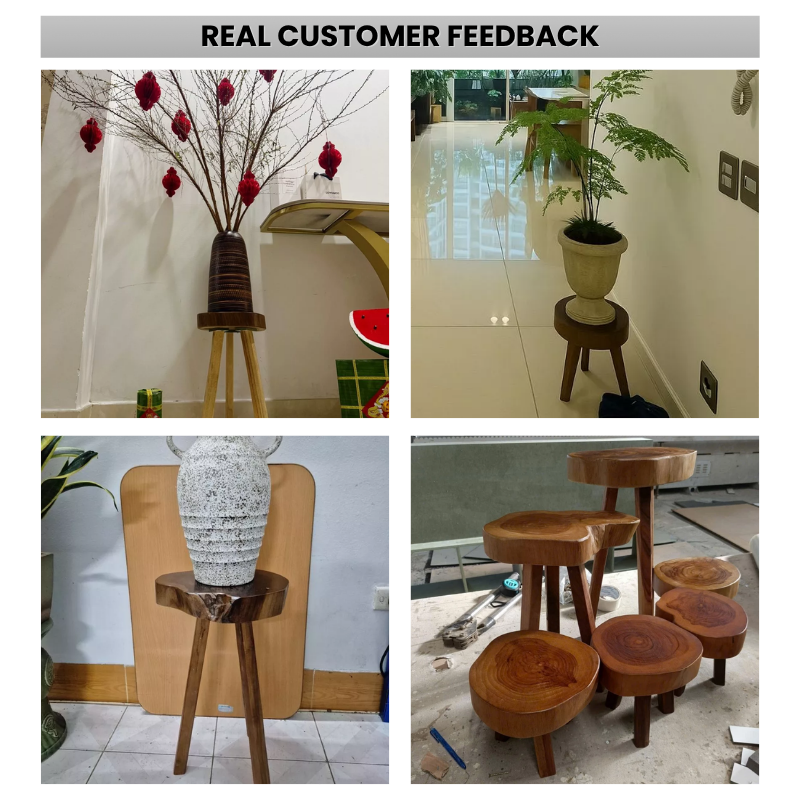 Unique Live Edge Solid Wood Stool – Handcrafted Natural Wood Side Table – Rustic Plant Stand & Accent Stool – Thick Wood Slab End Table for Living Room & Bedroom