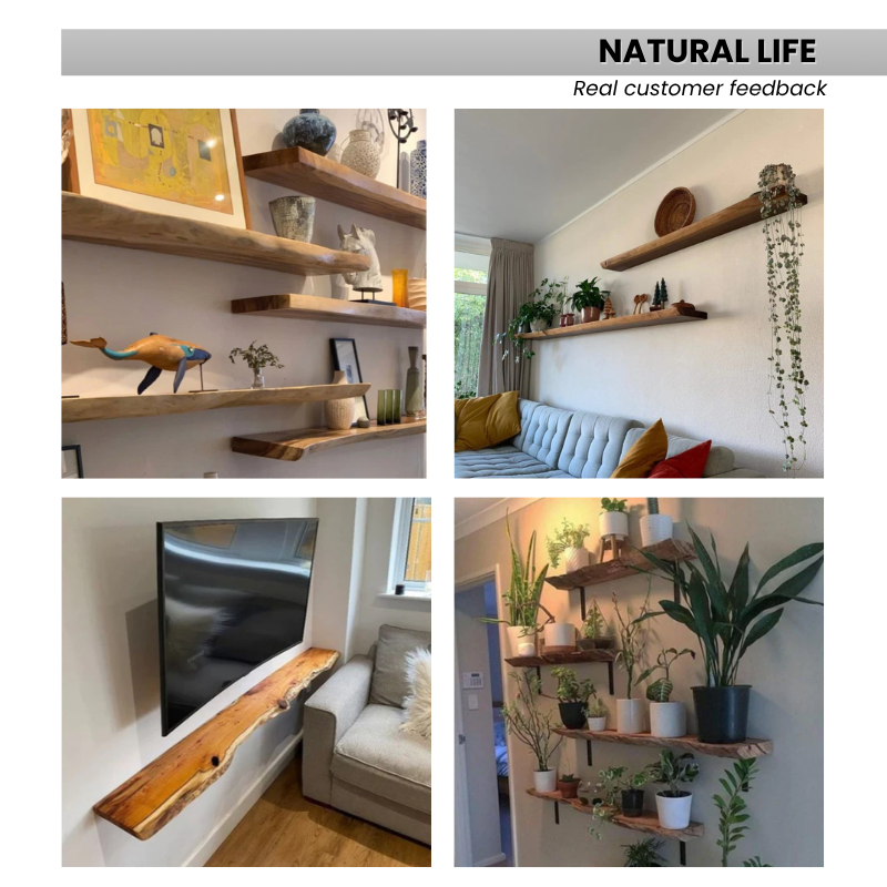 Premium Live Edge Solid Wood Floating Shelf – 1.2 in/ 3cm Thick Natural Edge Wall Mounted Shelf – Rustic Home Decor – Heavy Duty Storage for Kitchen, Bathroom & Living Room