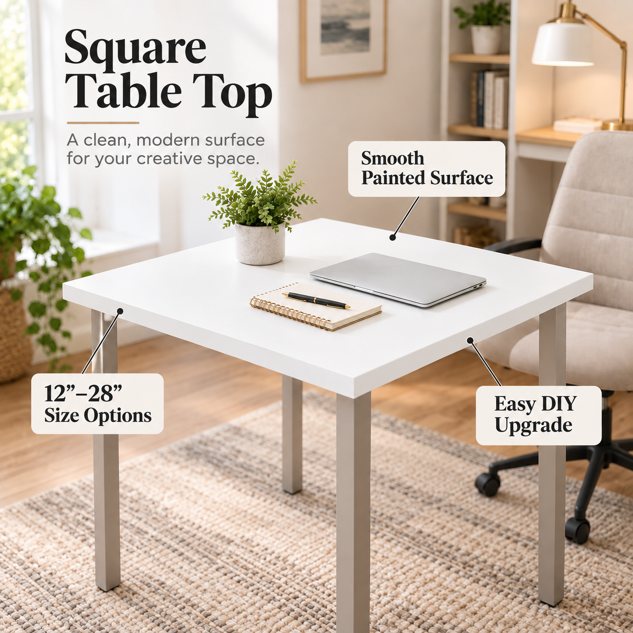 Square White MDF Table Top 0.7" – Smooth Painted DIY Replacement Desk Top