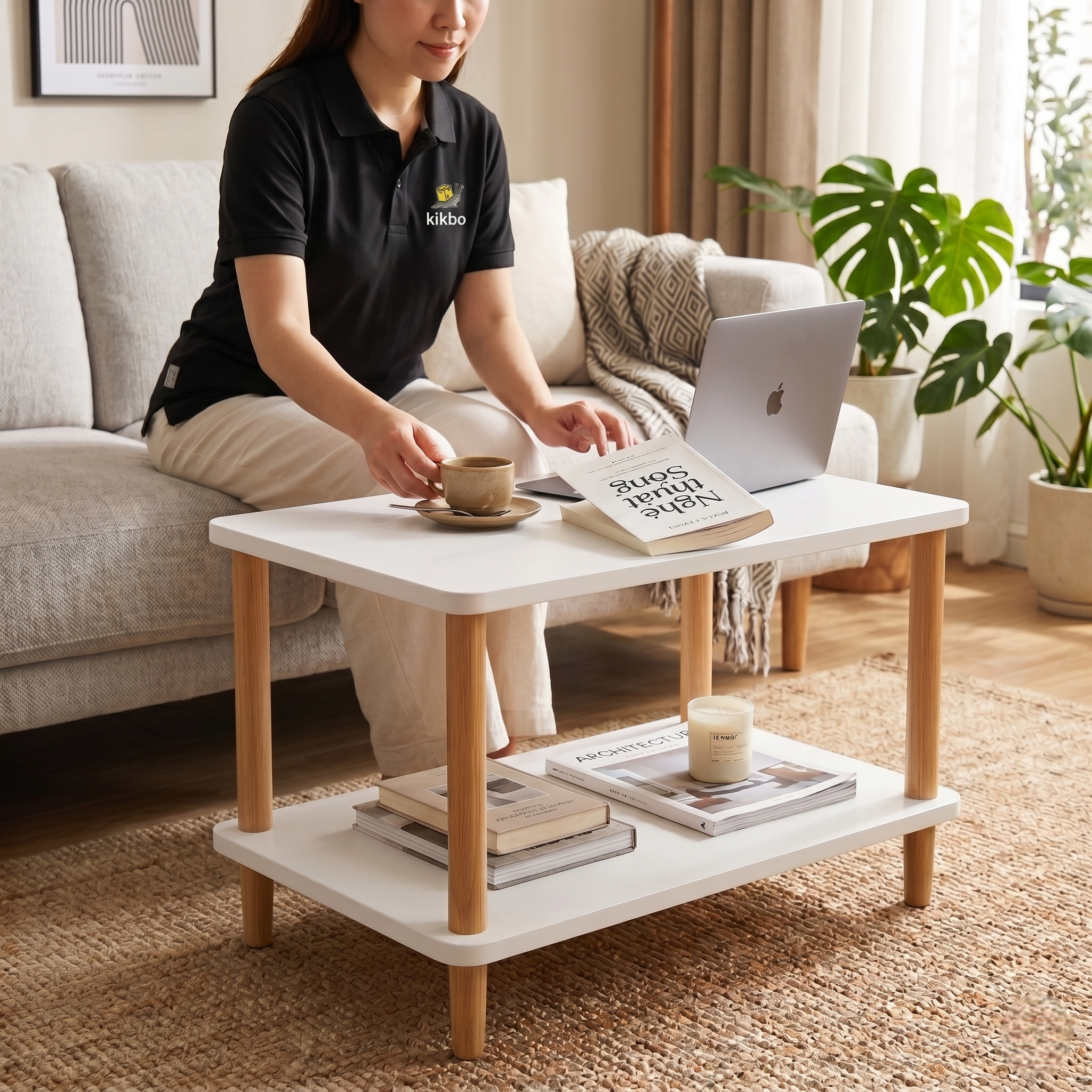 2-Tier Wooden End Table – Small Side Table for Living Room Sofa – Decorative 2-Layer Nightstand & Bedside Table for Bedroom – Compact Accent Storage Shelf for Small Spaces